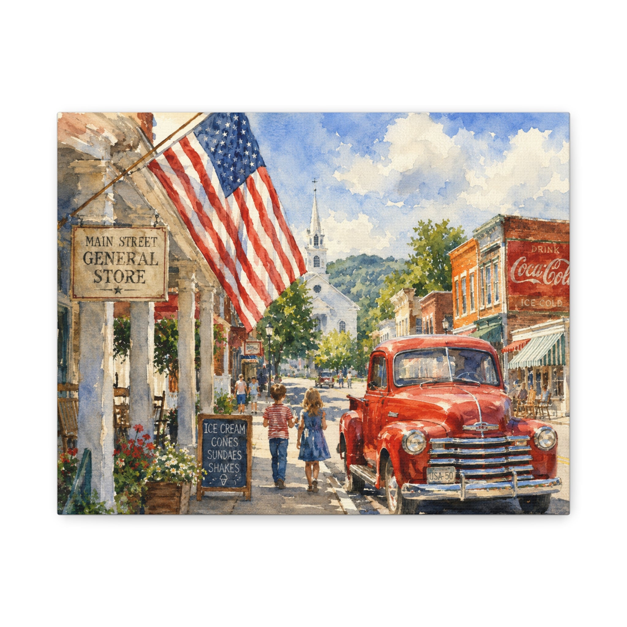 Main Street Americana Canvas Print — Vintage Small Town Scene