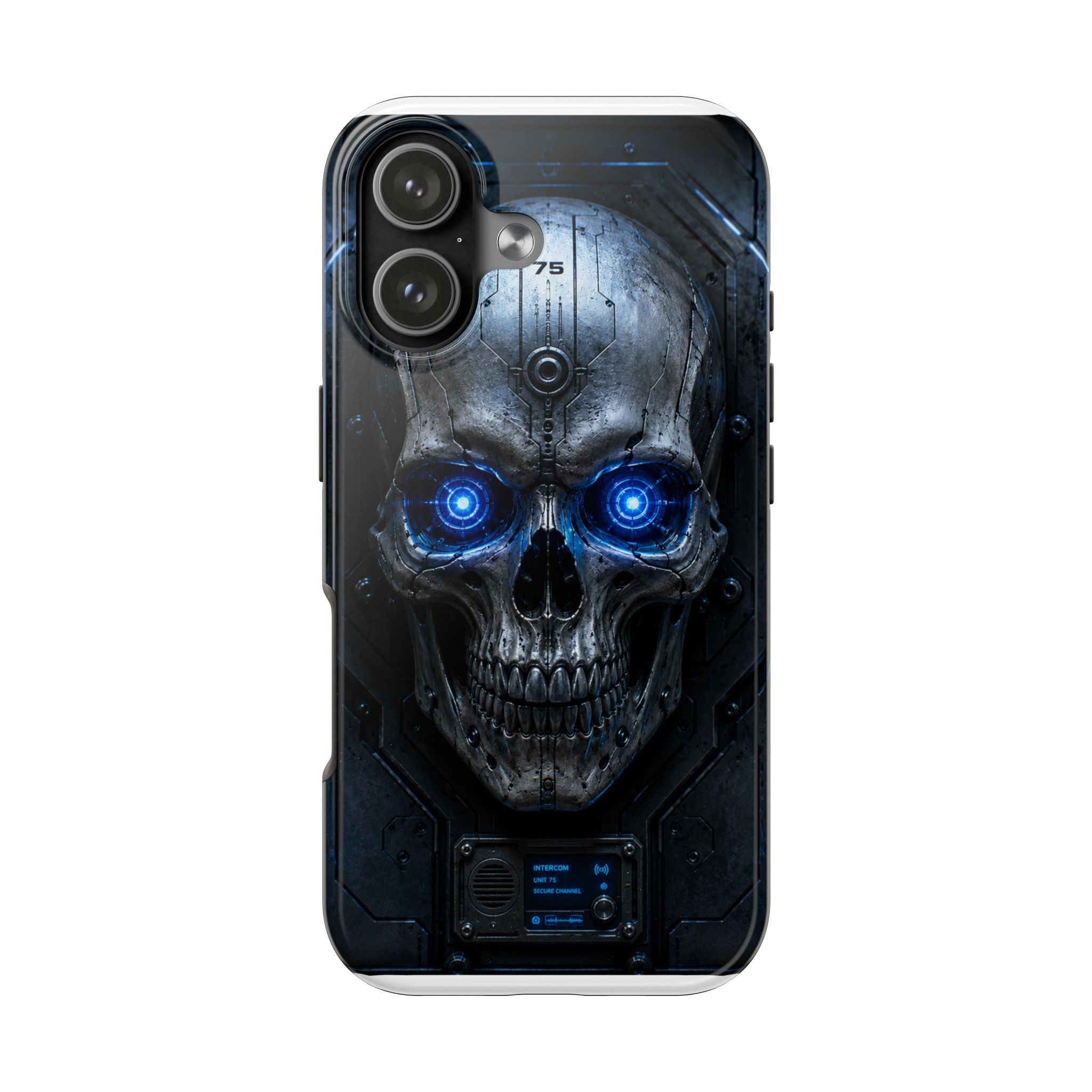 Cyber Skull Tough Phone Case — Blue LED Scary Robot Skull iPhone Case