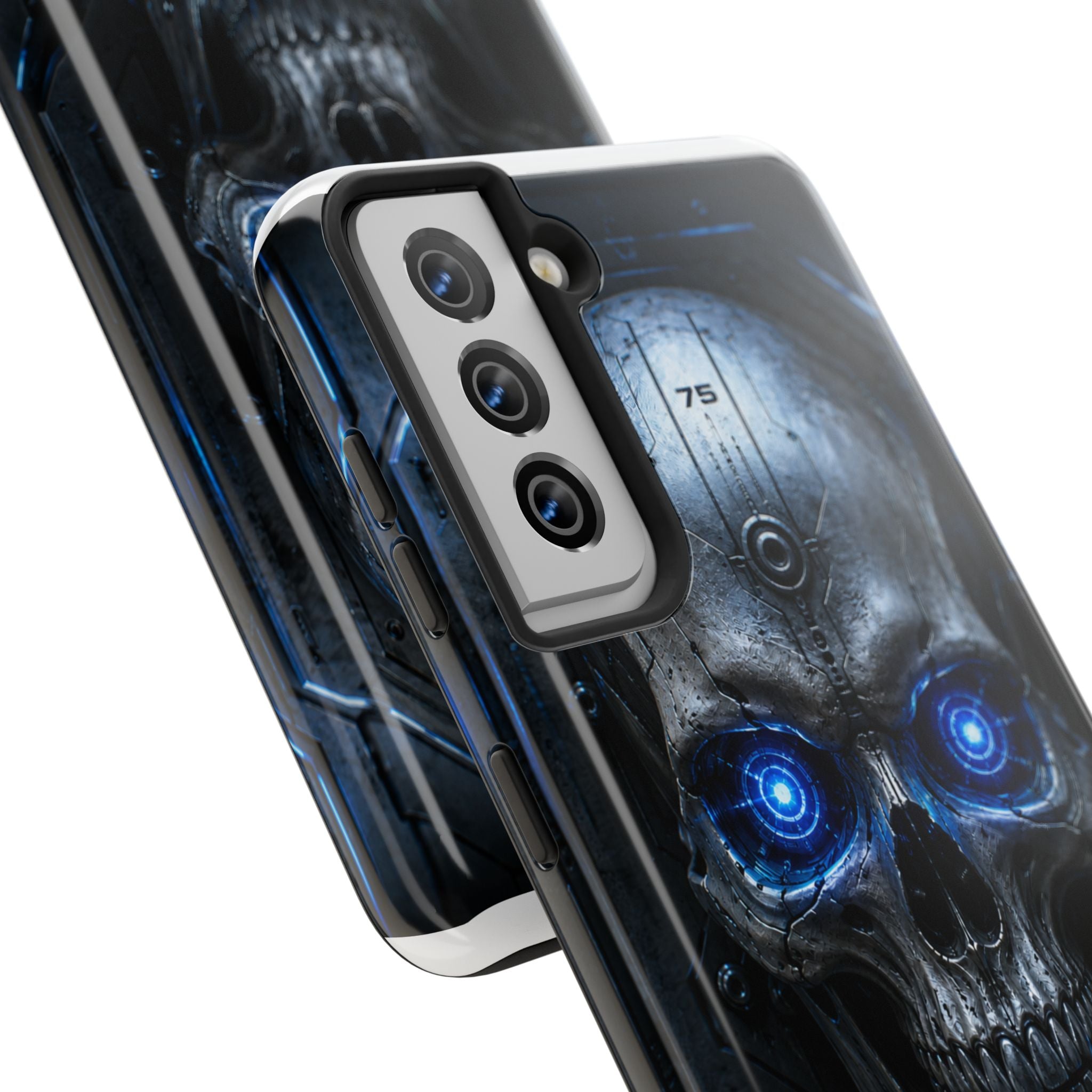 Cyber Skull Tough Phone Case — Blue LED Scary Robot Skull iPhone Case