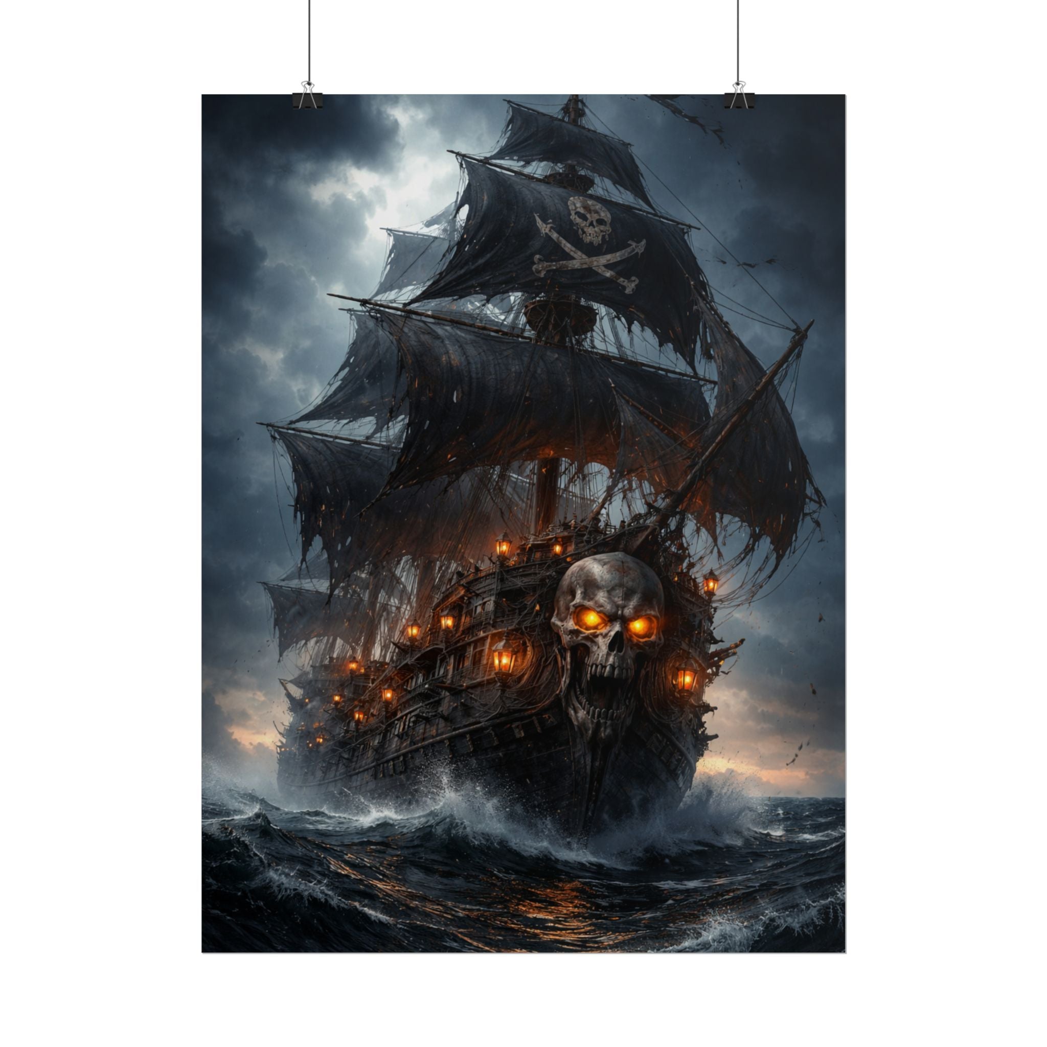 Haunted Pirate Ship Rolled Poster — Dark Skull Ghost Ship Wall Art