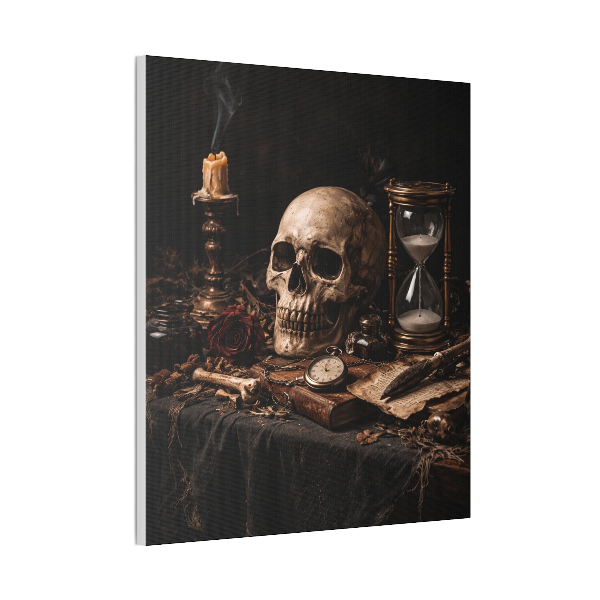 Memento Mori - Still Life Canvas — Skull, Hourglass & Candle Wall Art