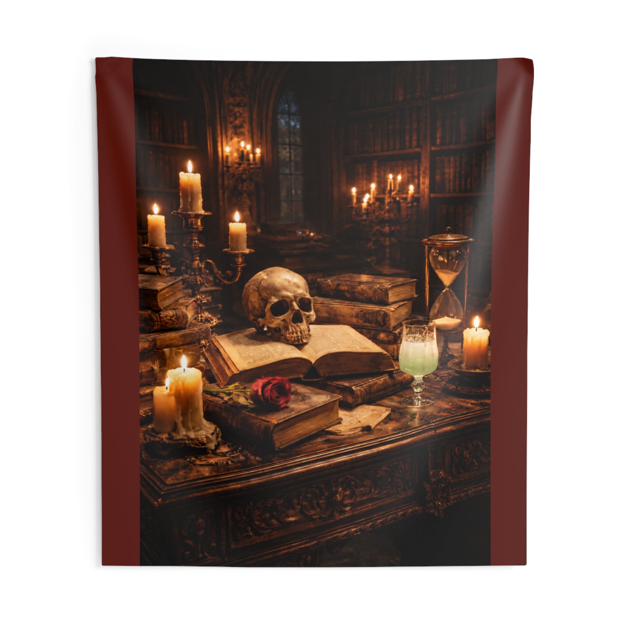 Gothic Library Tapestry — Memento Mori Wall Art