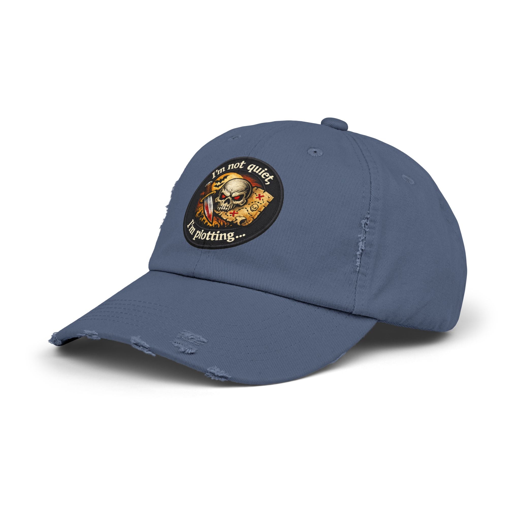 Skull & Map Distressed Cap – "I'm Not Quiet, I'm Plotting" Hat