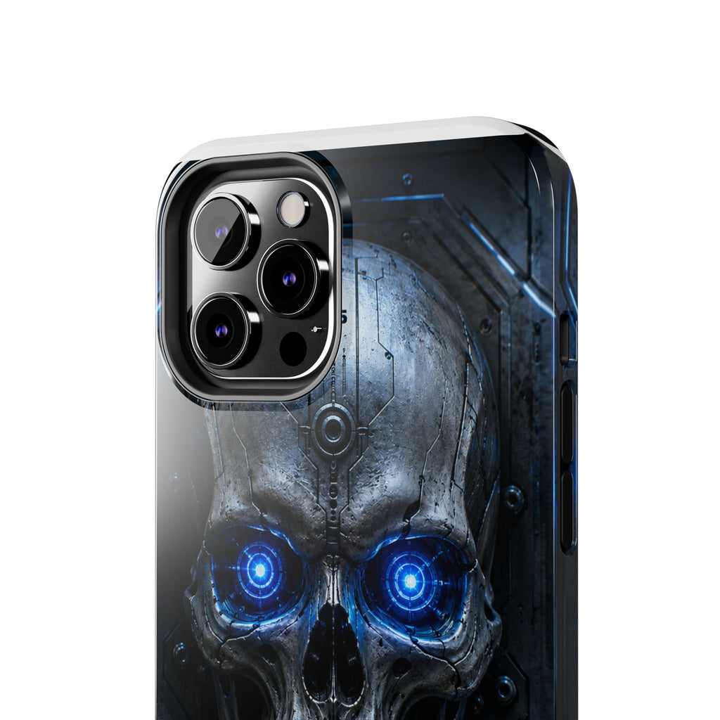 Cyber Skull Tough Phone Case — Blue LED Scary Robot Skull iPhone Case