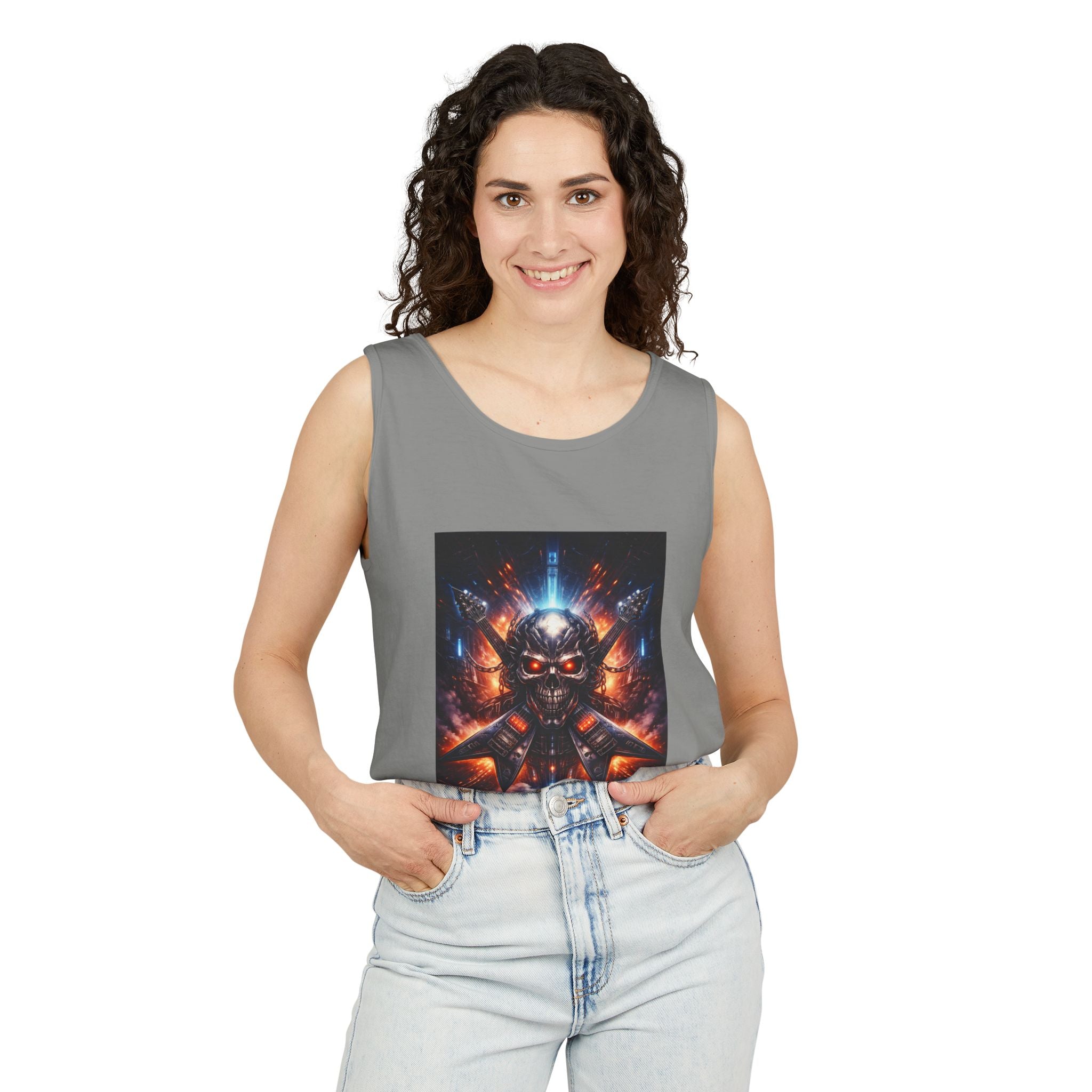 Skull Cyberpunk Tank Top — Neon Sci‑Fi Demon Graphic