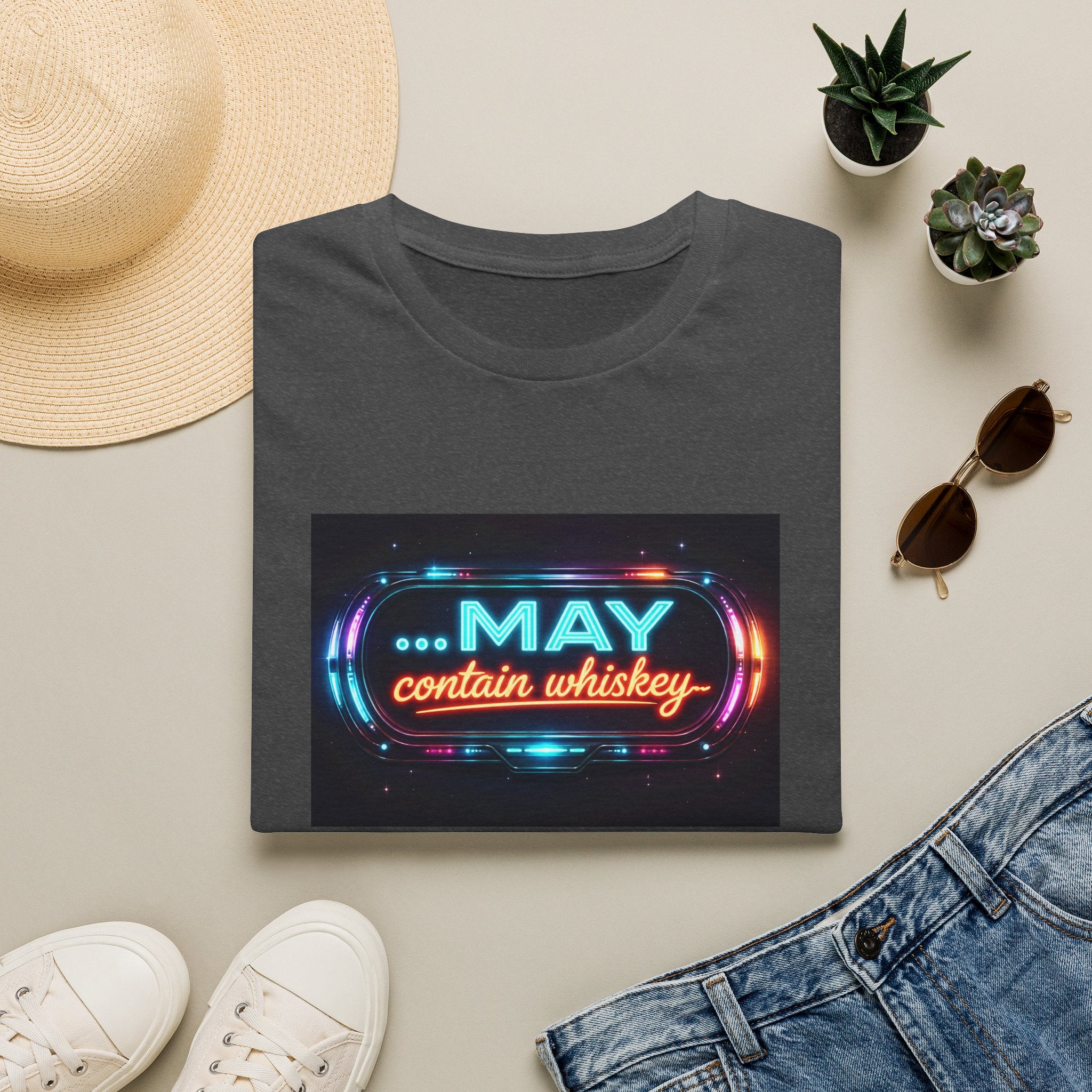 May Contain Whiskey T-Shirt – Funny Neon Retro Graphic Tee for Whiskey Lovers