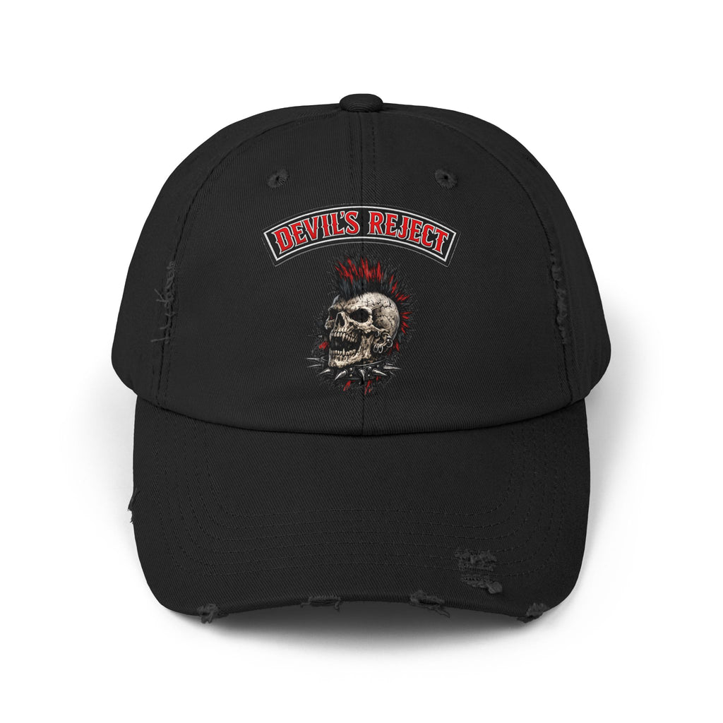 Distressed Skull Cap - "Devil's Reject" Punk Rock Dad Hat