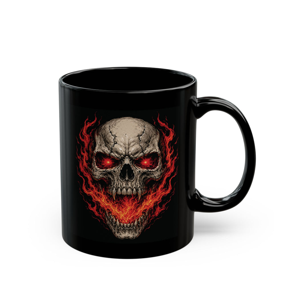 Flaming Skull Black Mug — Horror Skull Coffee Cup with Fiery Eyes (11oz/15oz)