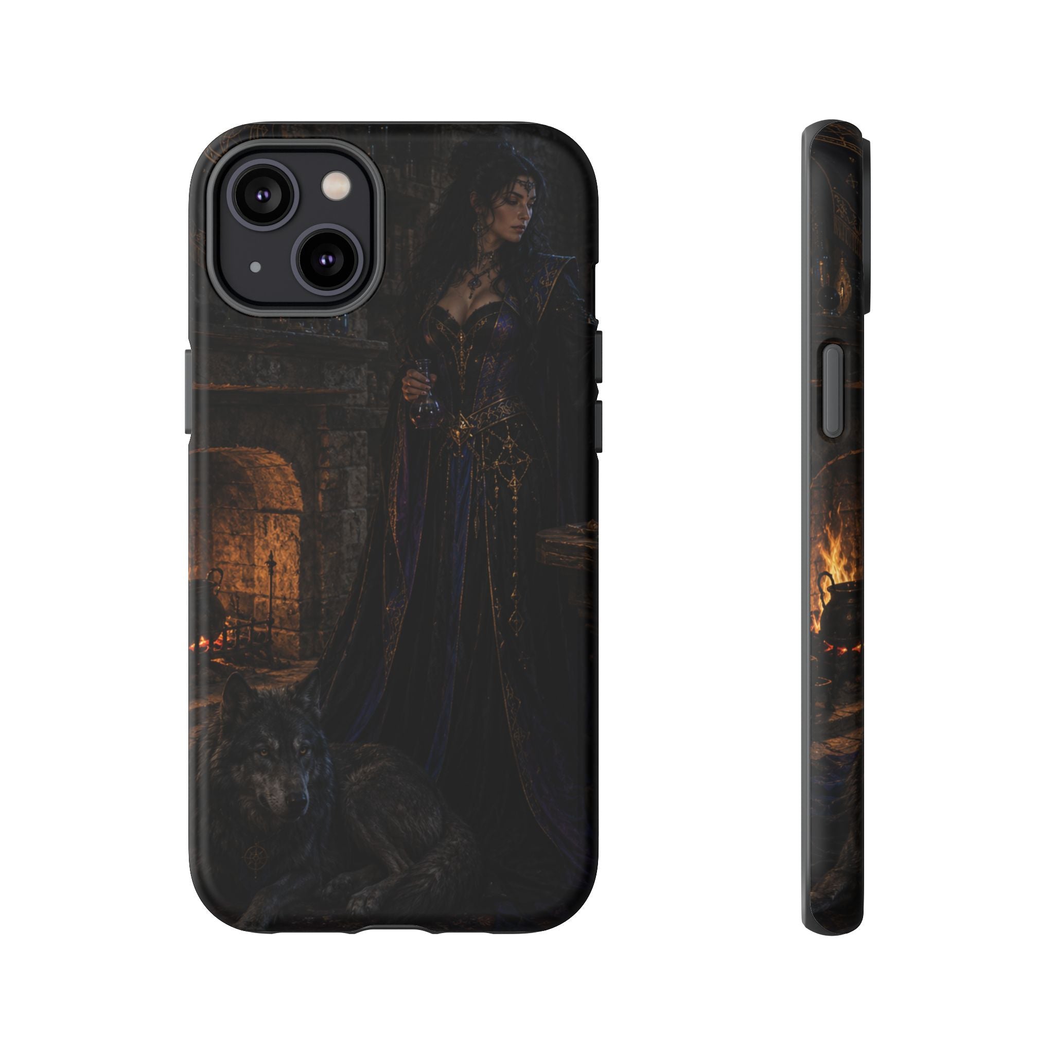 Gothic Witch Phone Case — Dark Fantasy Wolf & Fireplace Tough Case