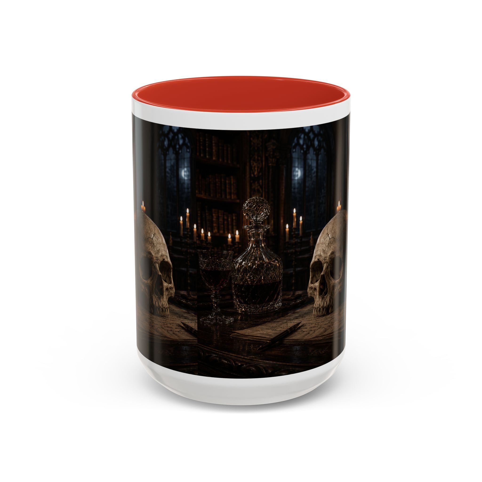 Gothic Skull Coffee Mug — Candlelit Occult Library Accent Mug (11/15oz)