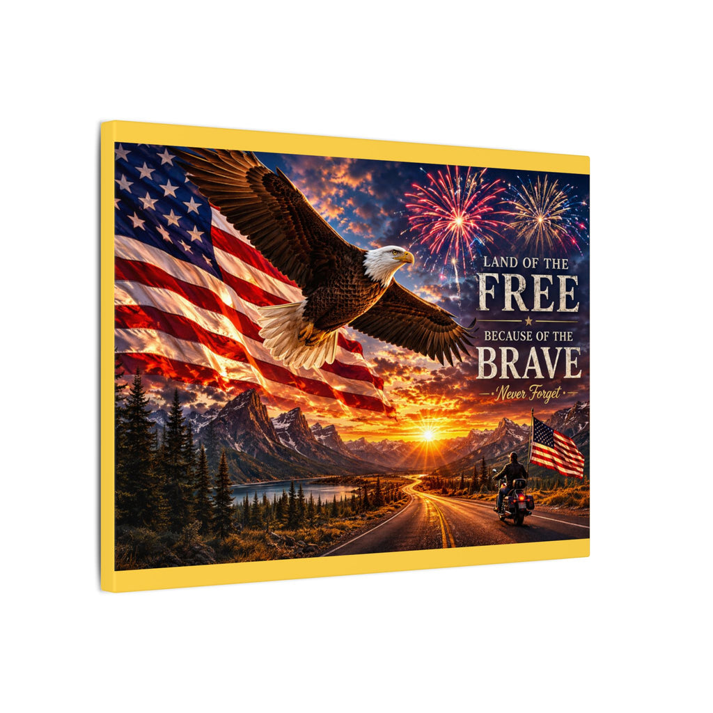 Patriotic Eagle Canvas Wall Art — “Land of the Free Because of the Brave” Matte Stretched Print