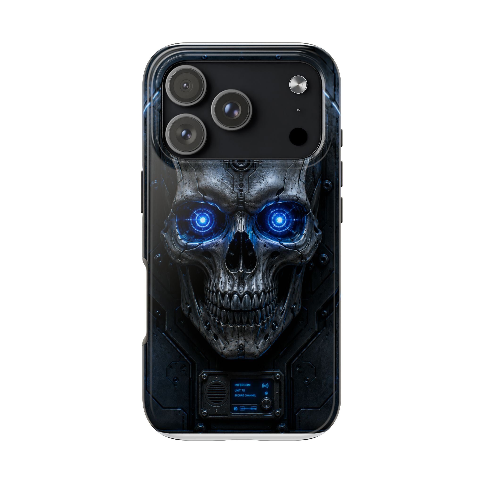 Cyber Skull Tough Phone Case — Blue LED Scary Robot Skull iPhone Case