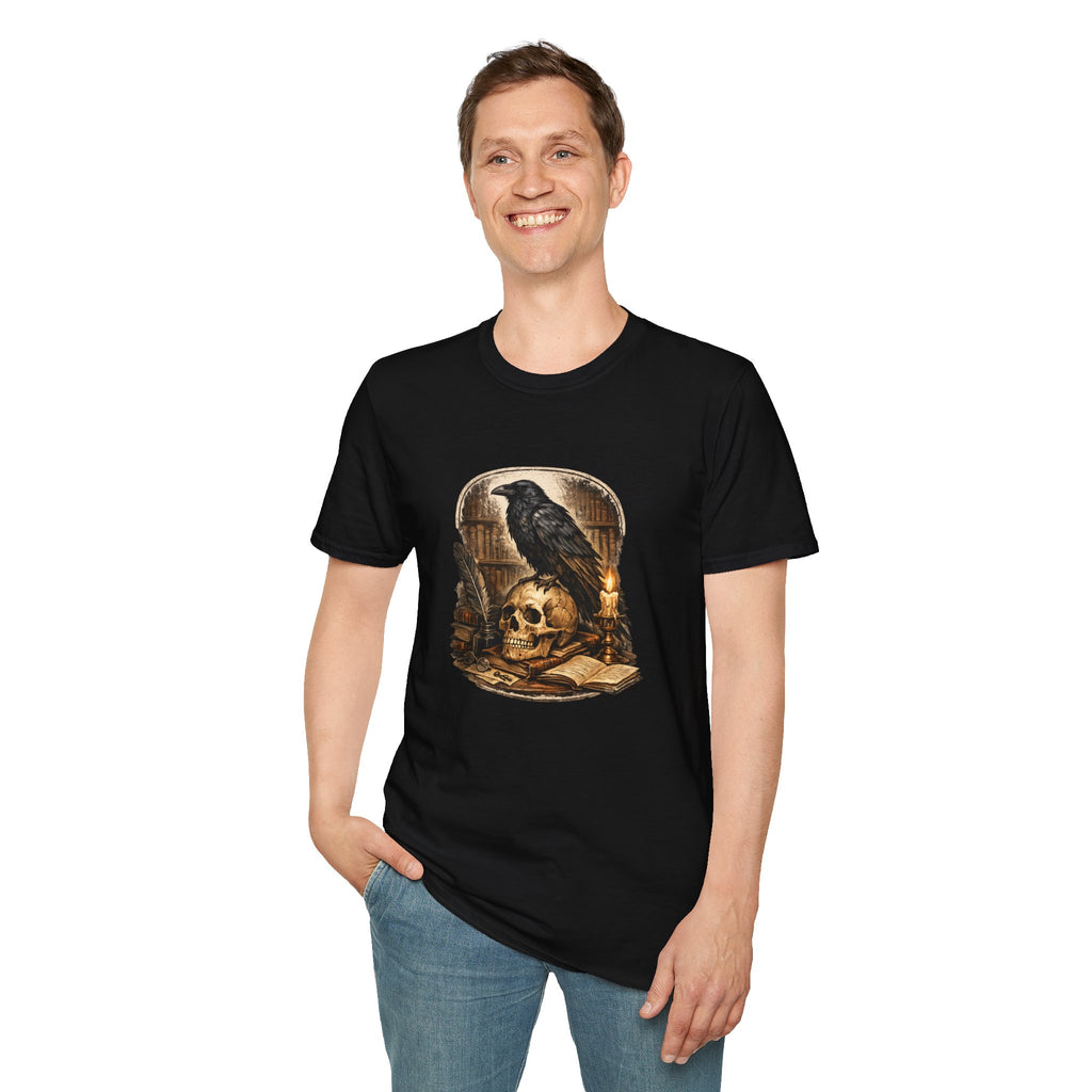 Raven on Skull T‑Shirt – Gothic Crow Skull Candle Design