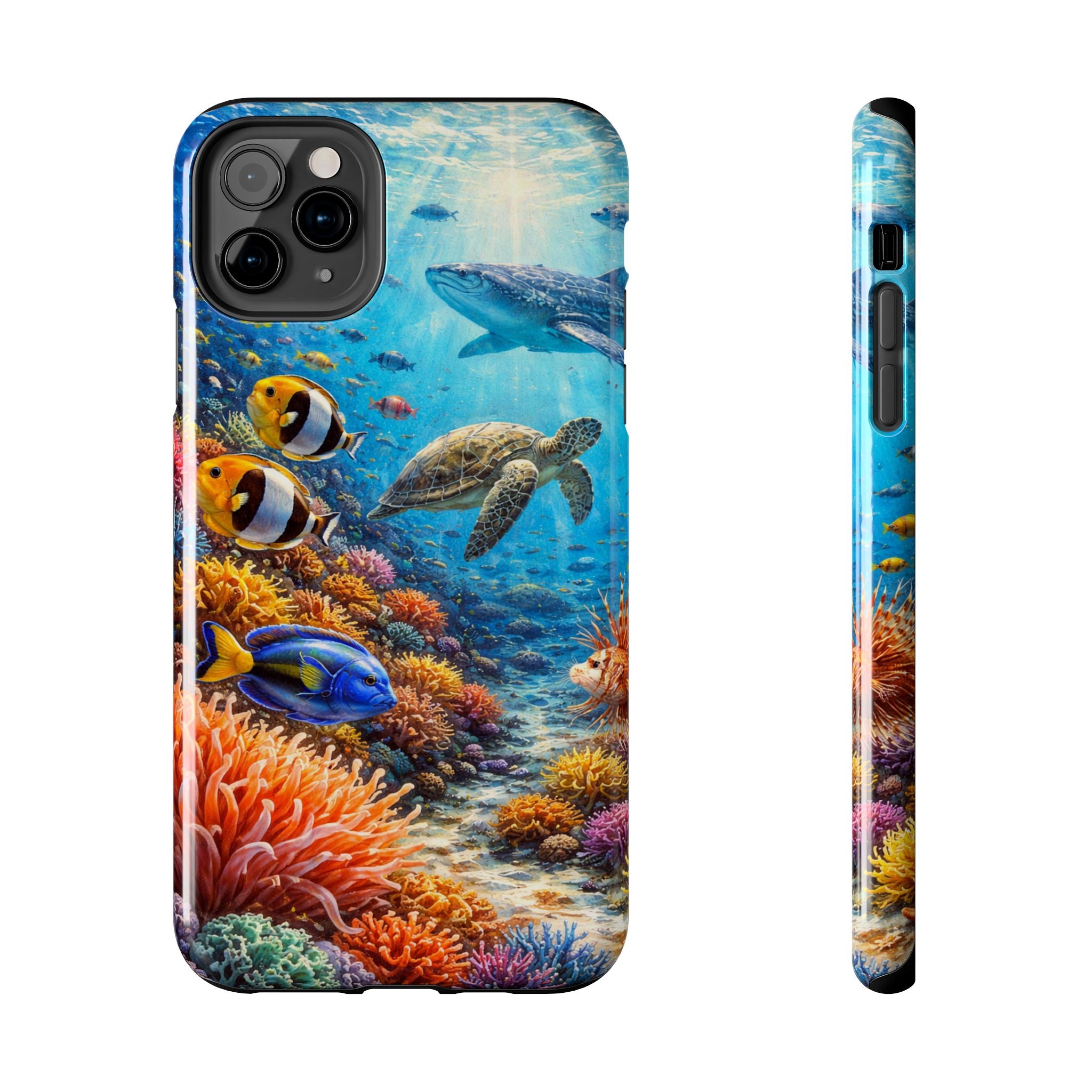 Ocean Reef Tough Phone Case — Colorful Sea Turtle & Tropical Fish Design
