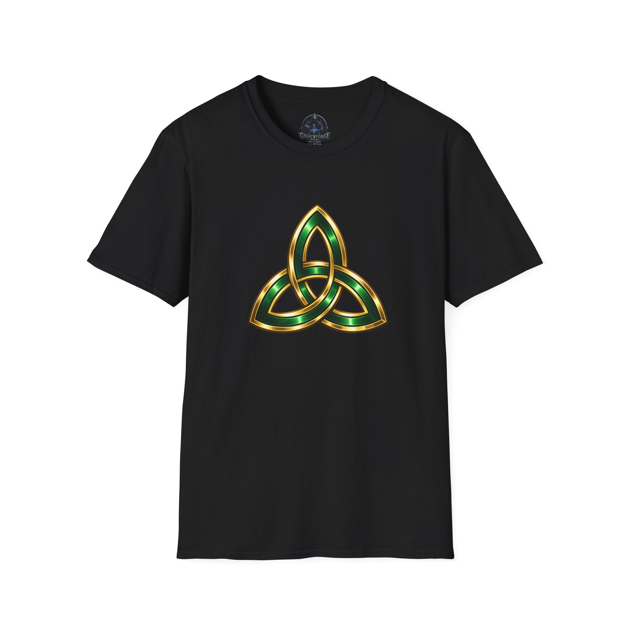 Celtic Trinity Knot T-Shirt — Gold & Emerald Irish Triquetra Design