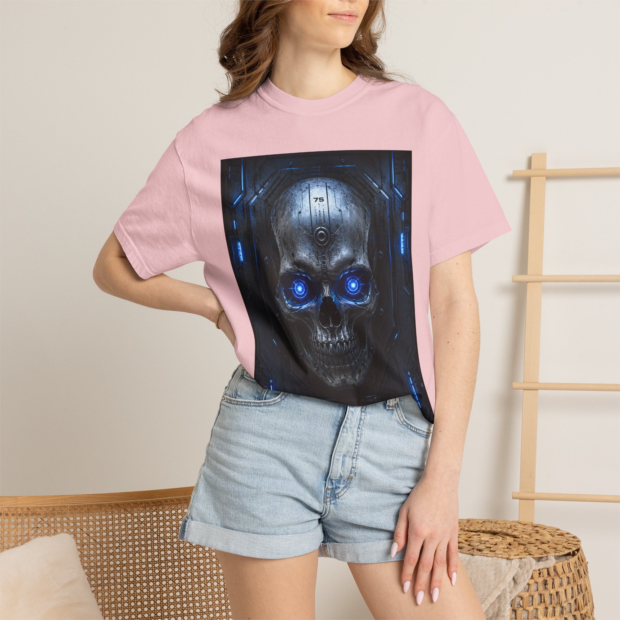 Blue Cyber Skull T-shirt | Futuristic Skull Graphic Tee