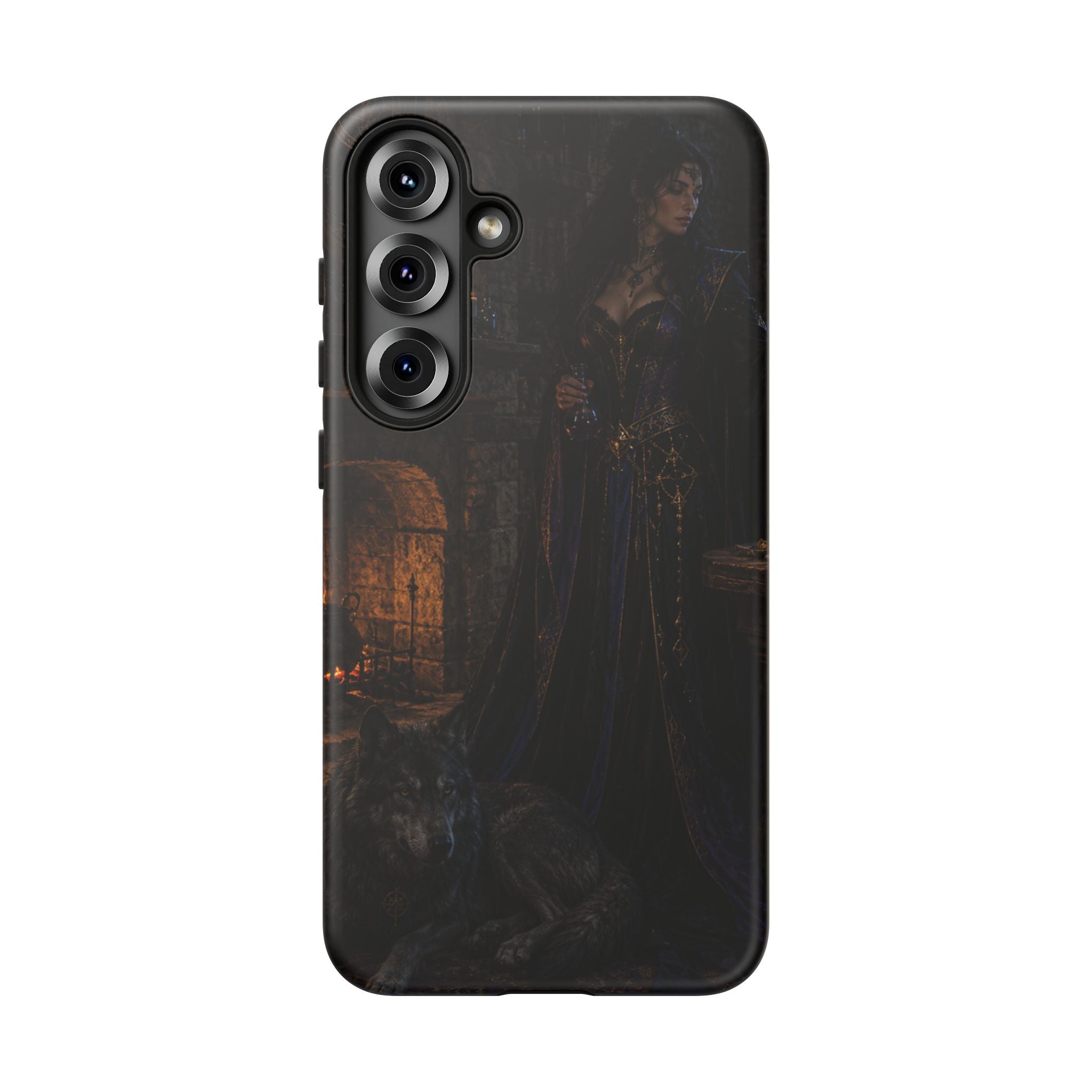 Gothic Witch Phone Case — Dark Fantasy Wolf & Fireplace Tough Case