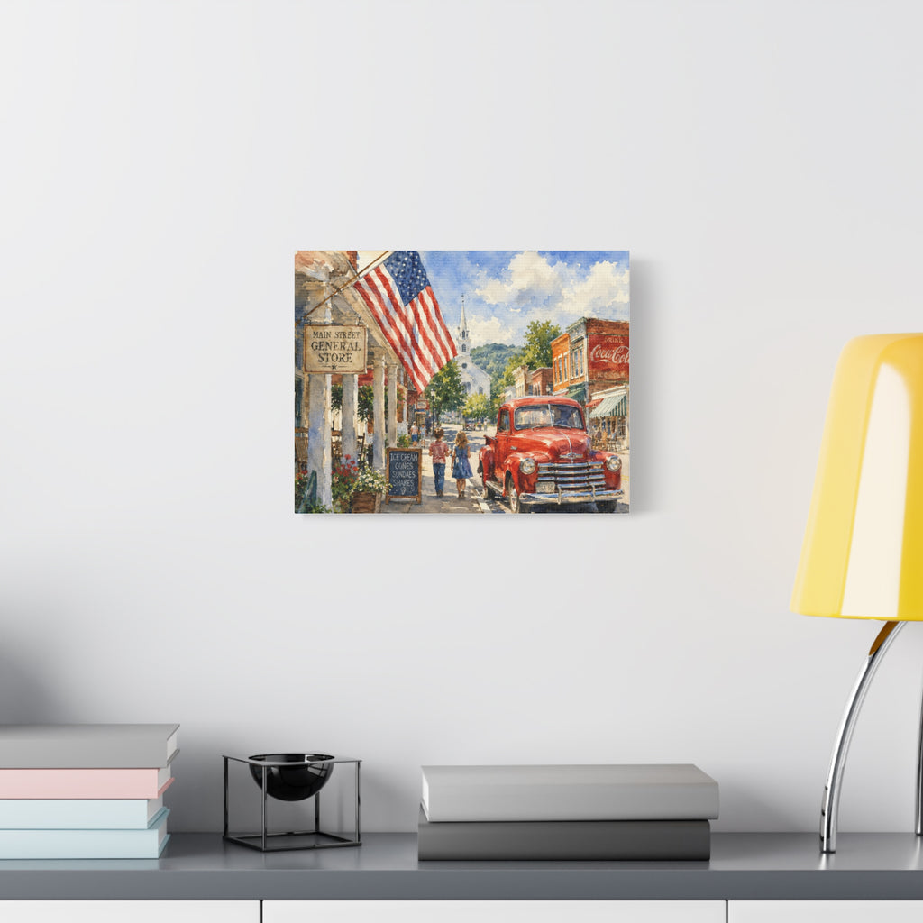 Main Street Americana Canvas Print — Vintage Small Town Scene