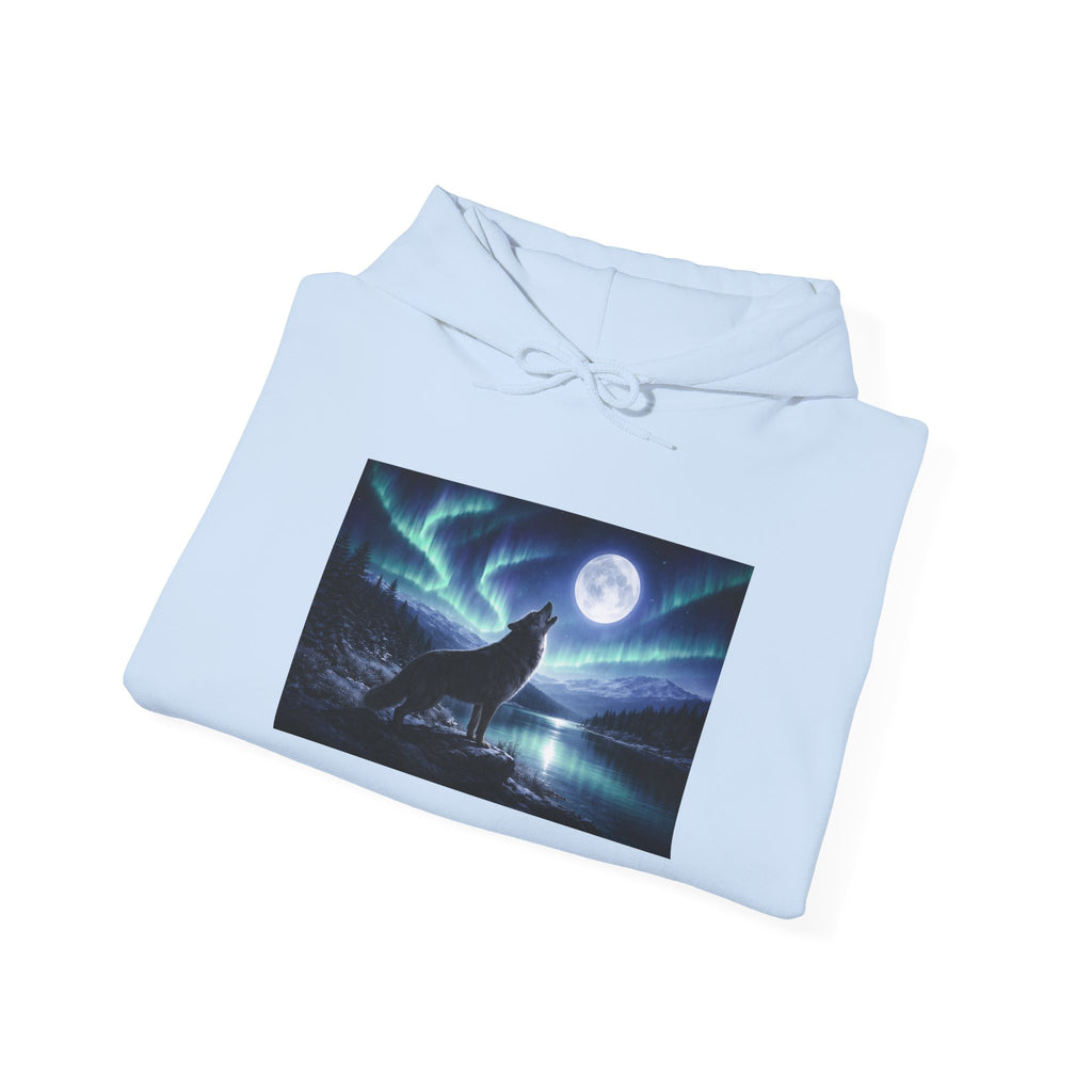 Wolf Howl Hoodie — Northern Lights Moonlight Graphic Sweatshirt