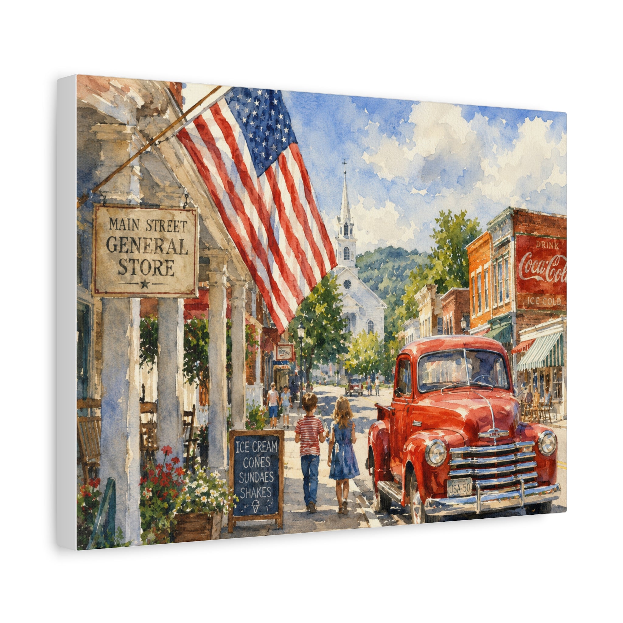 Main Street Americana Canvas Print — Vintage Small Town Scene