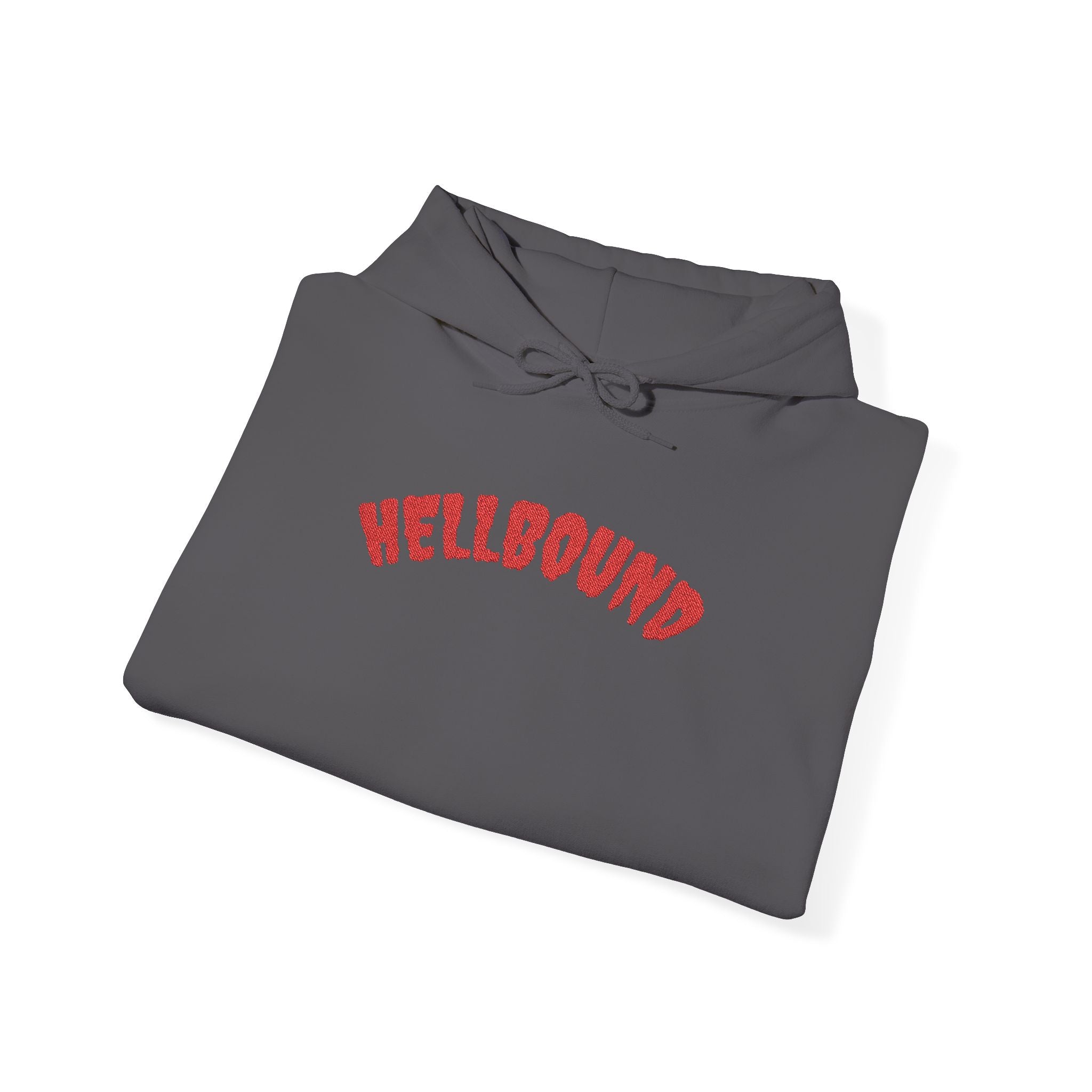 Hellbound Hoodie — Gothic Red Script Embroidered Pullover