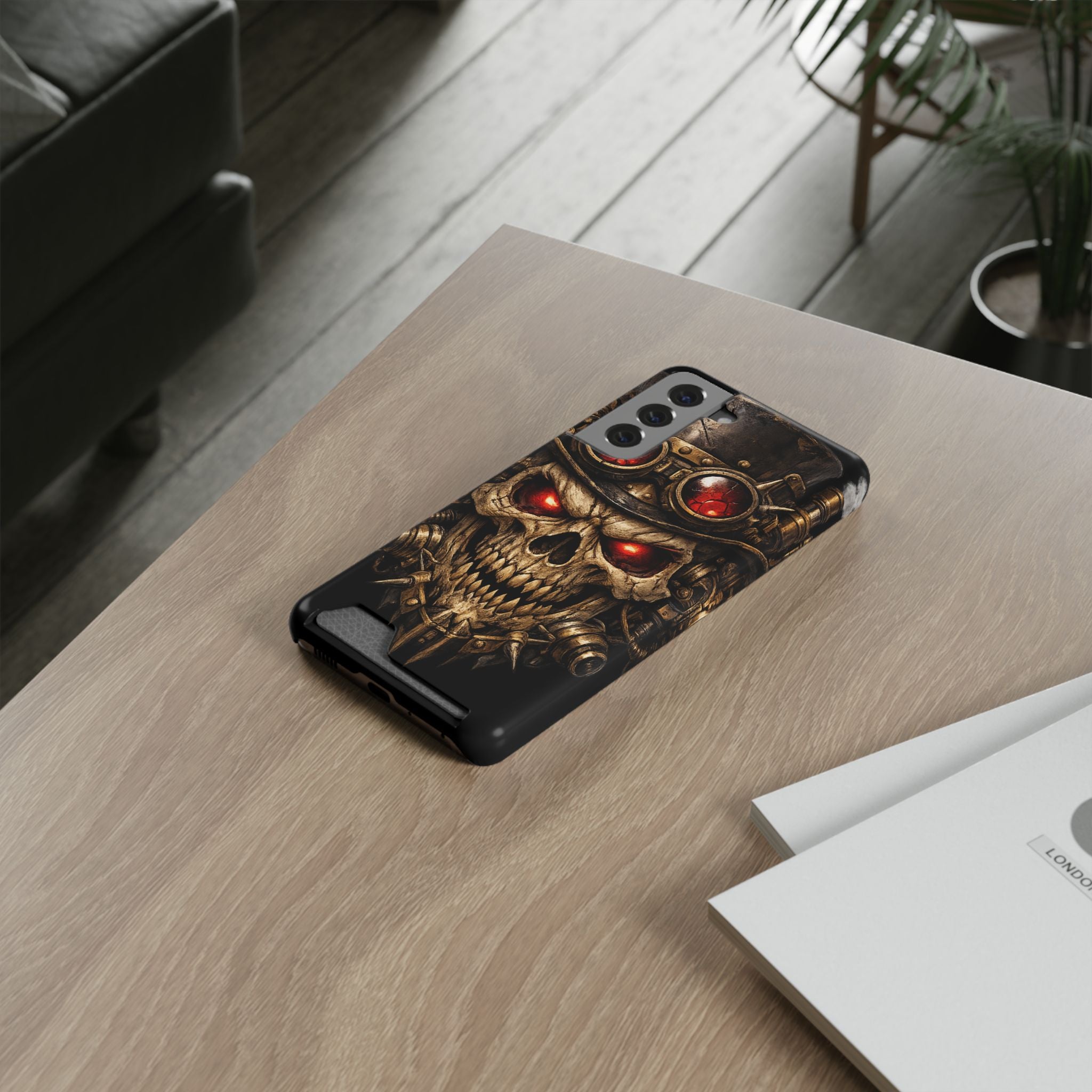 Skull Goggles Card Wallet Phone Case — Steampunk Red-Eye Armor