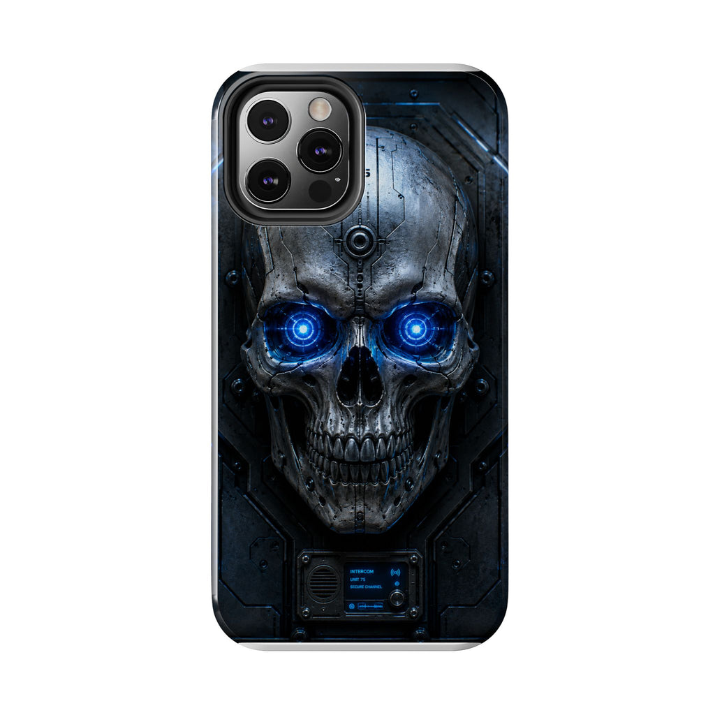 Cyber Skull Tough Phone Case — Blue LED Scary Robot Skull iPhone Case