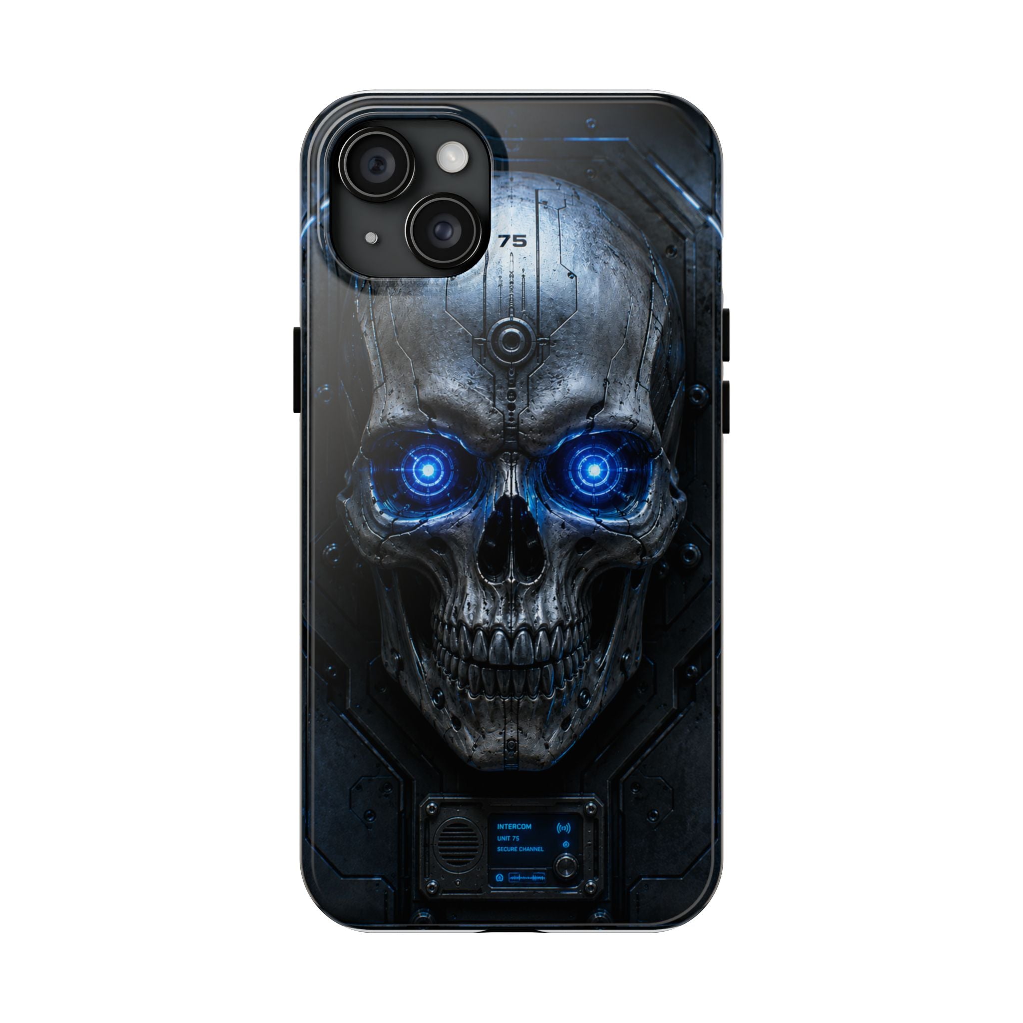Cyber Skull Tough Phone Case — Blue LED Scary Robot Skull iPhone Case