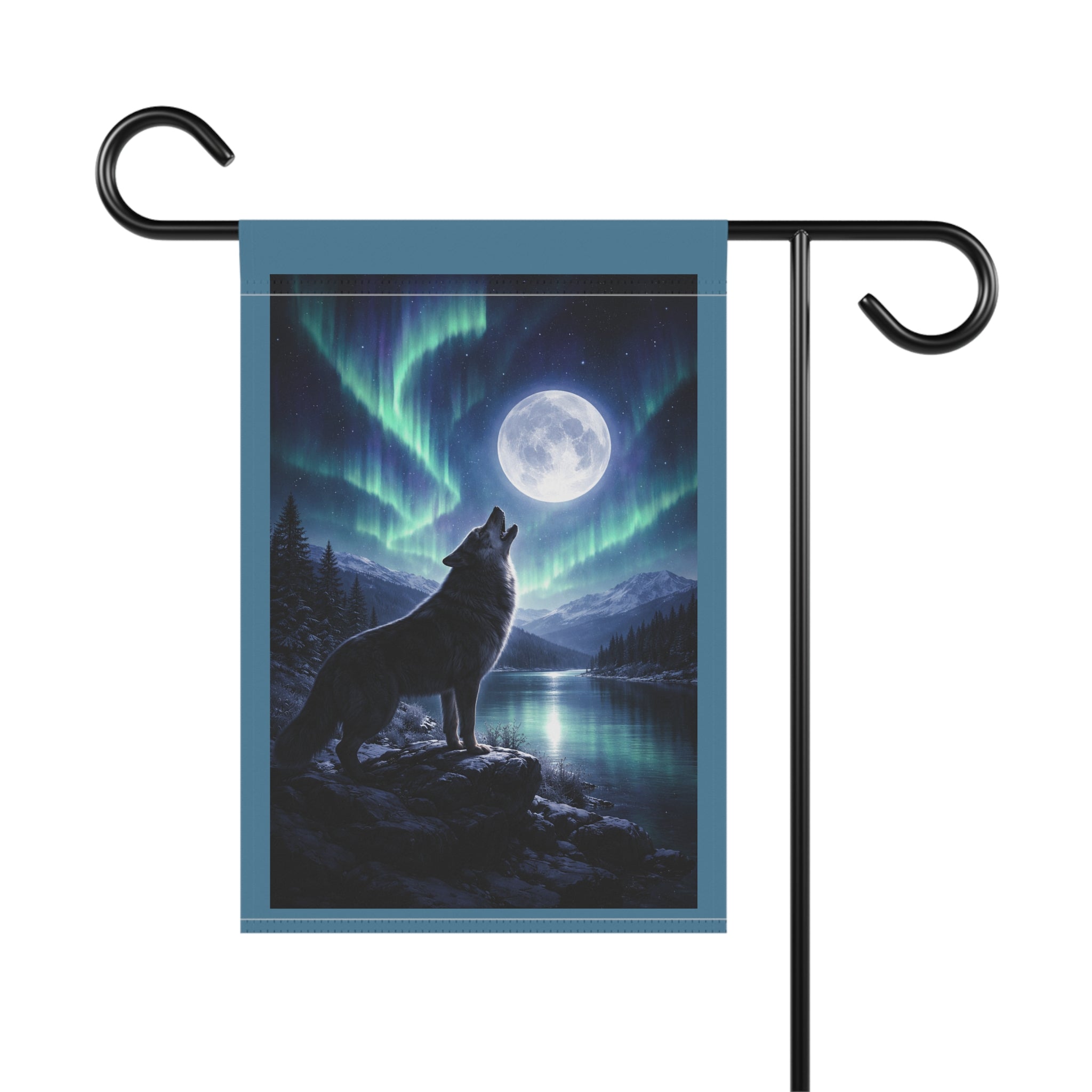Howling Wolf Moon Garden Flag — Northern Lights Outdoor House Banner