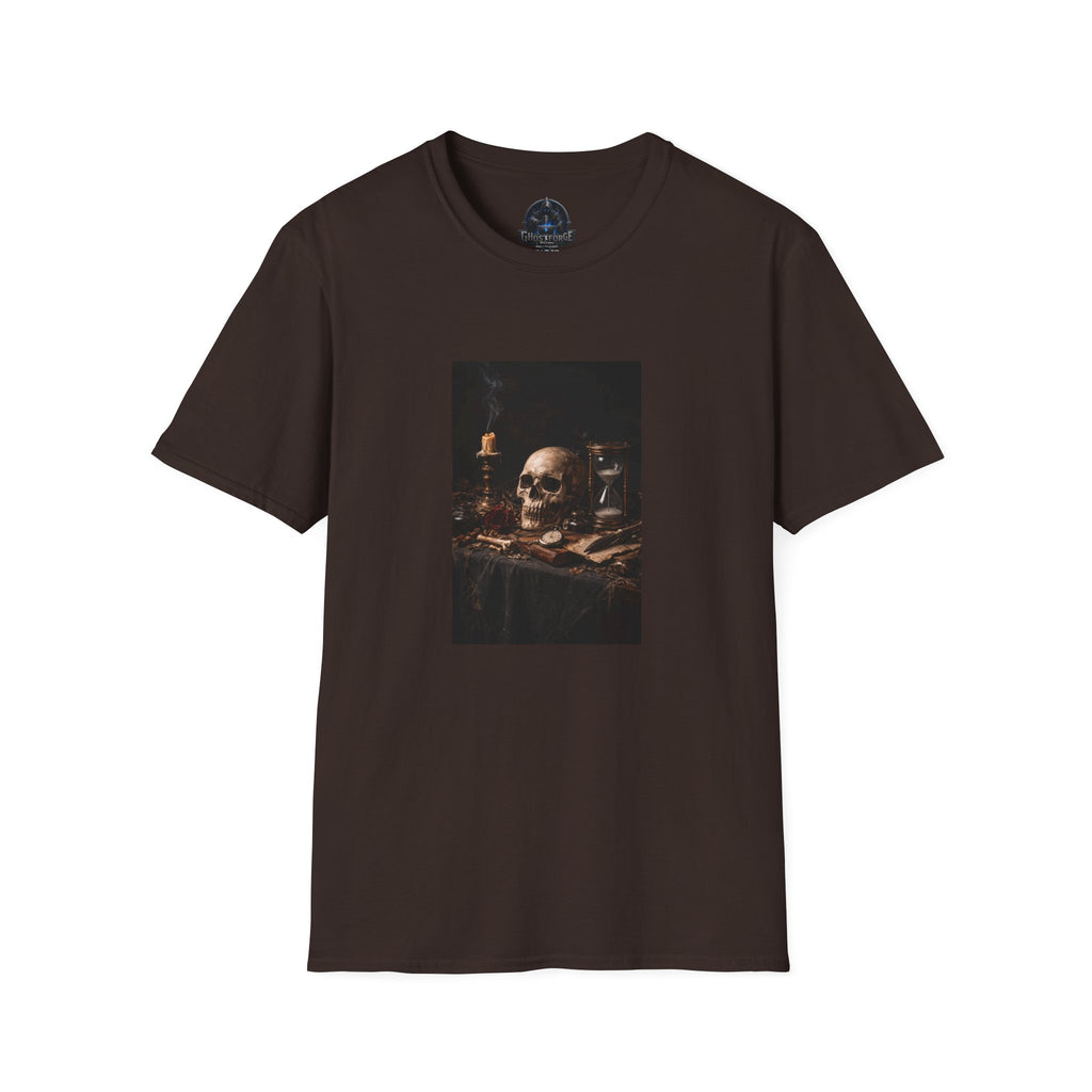 Skull Still Life T-Shirt — Vintage Vanitas Candle & Hourglass Tee