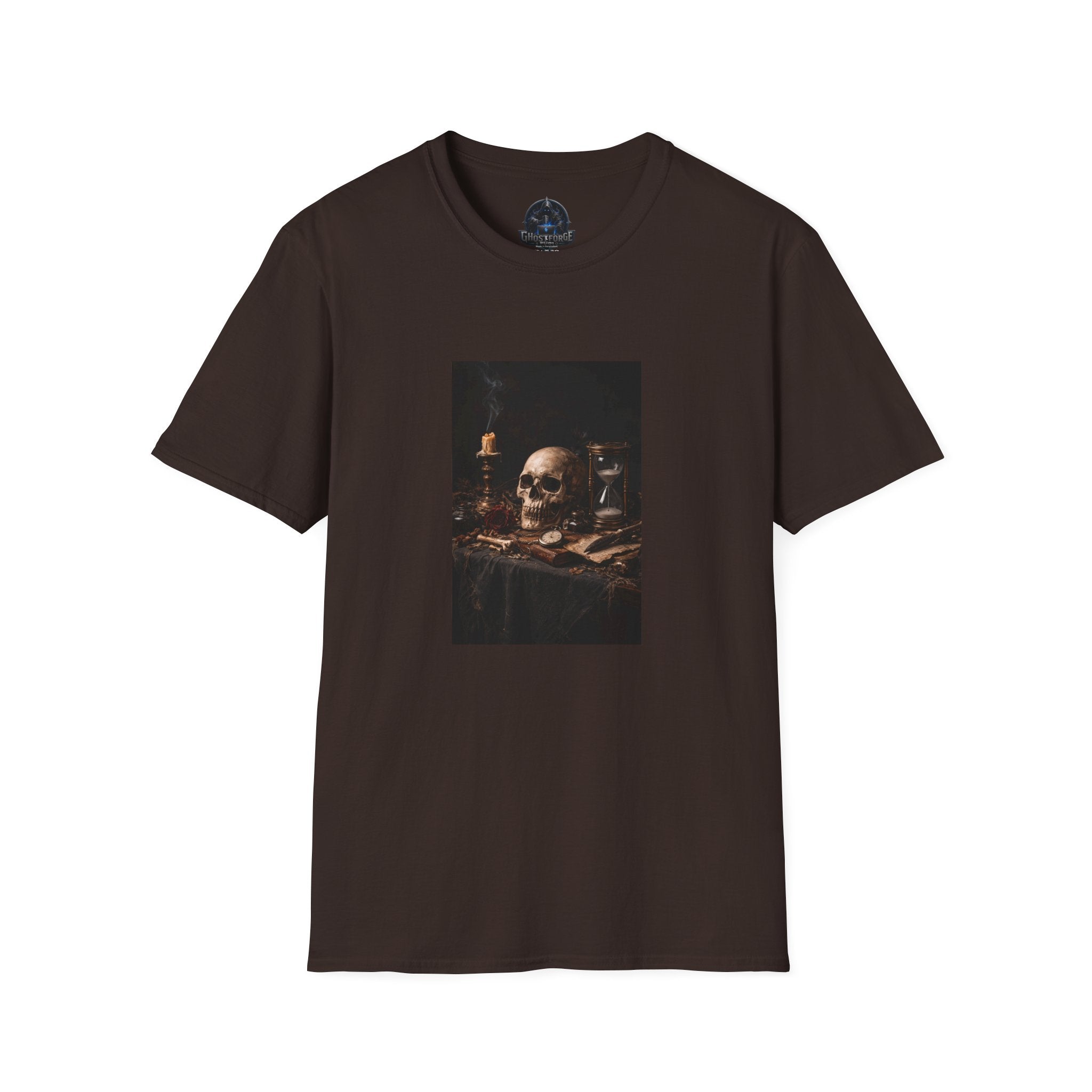 Skull Still Life T-Shirt — Vintage Vanitas Candle & Hourglass Tee