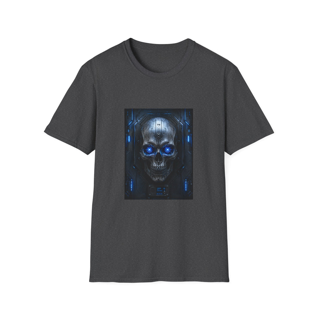 Skull Cyberpunk T-Shirt — Blue Glowing Skull Sci‑Fi Graphic Tee