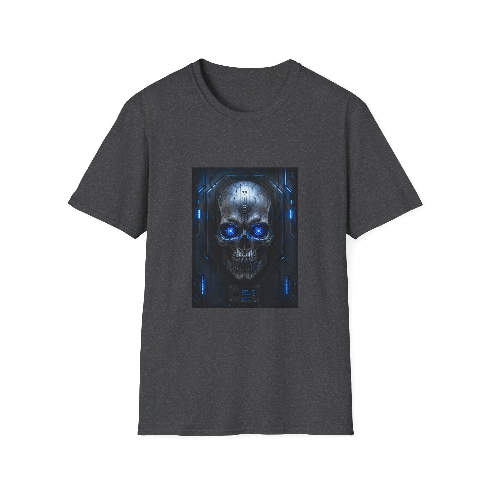 Skull Cyberpunk T-Shirt — Blue Glowing Skull Sci‑Fi Graphic Tee