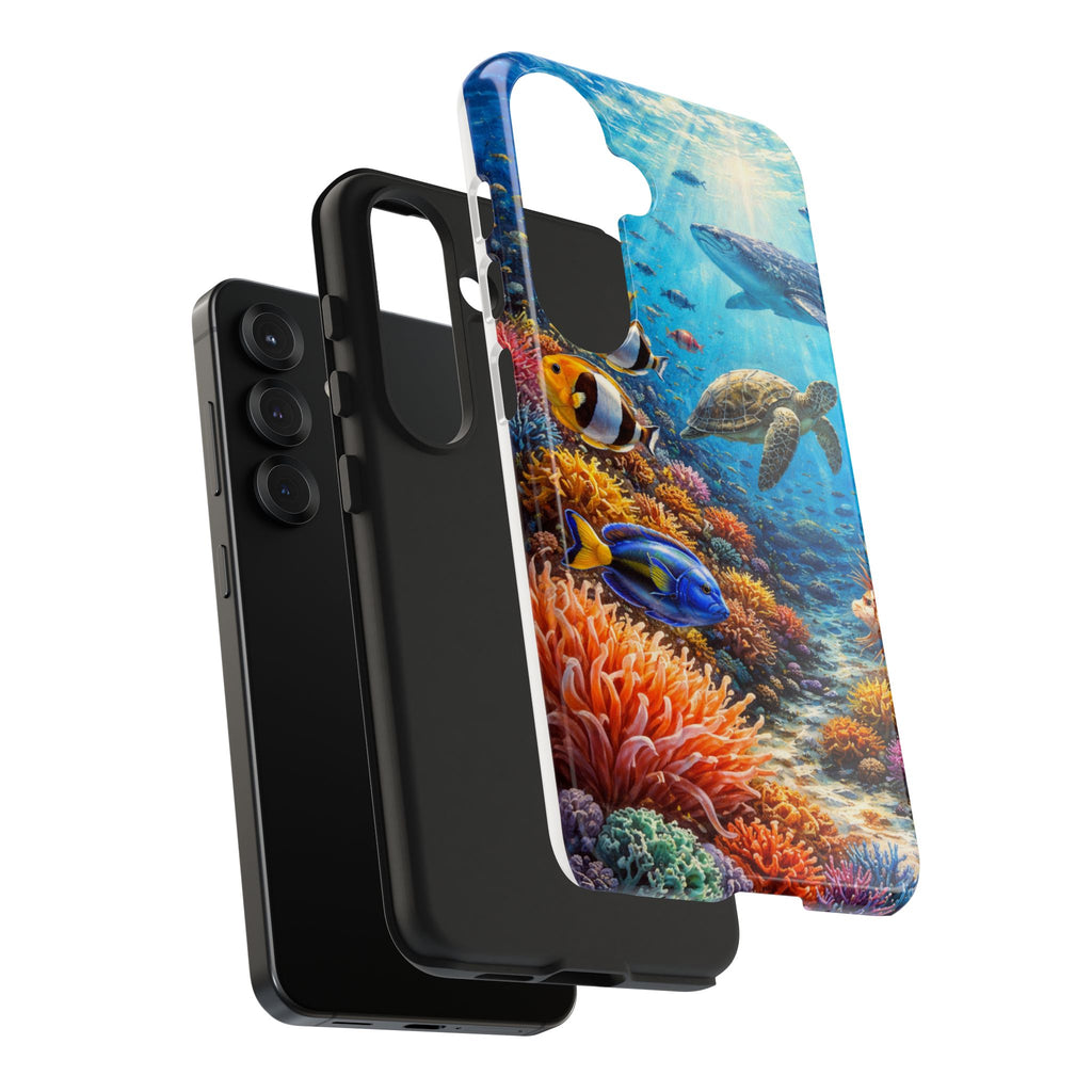 Ocean Reef Tough Phone Case — Colorful Sea Turtle & Tropical Fish Design