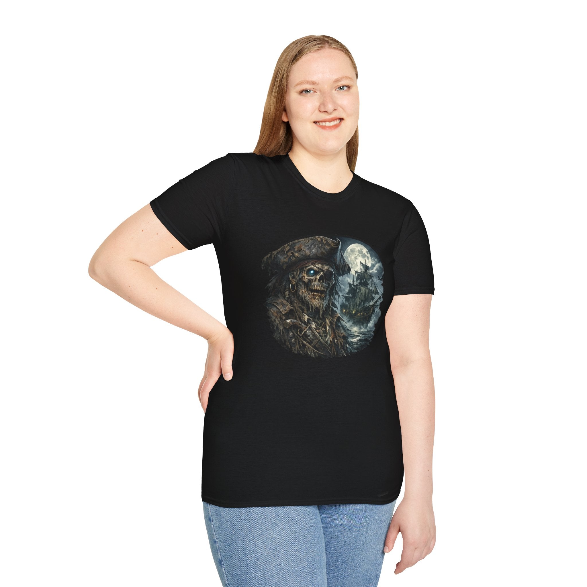 Ghost Pirate Skull T-Shirt – Haunted Moonlight Pirate Graphic Tee