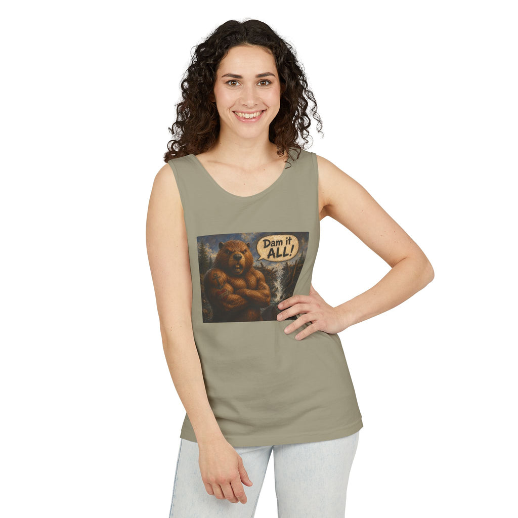 Big Beaver Graphic Tank Top — 'Dam It, All!' Vintage Wilderness Humor