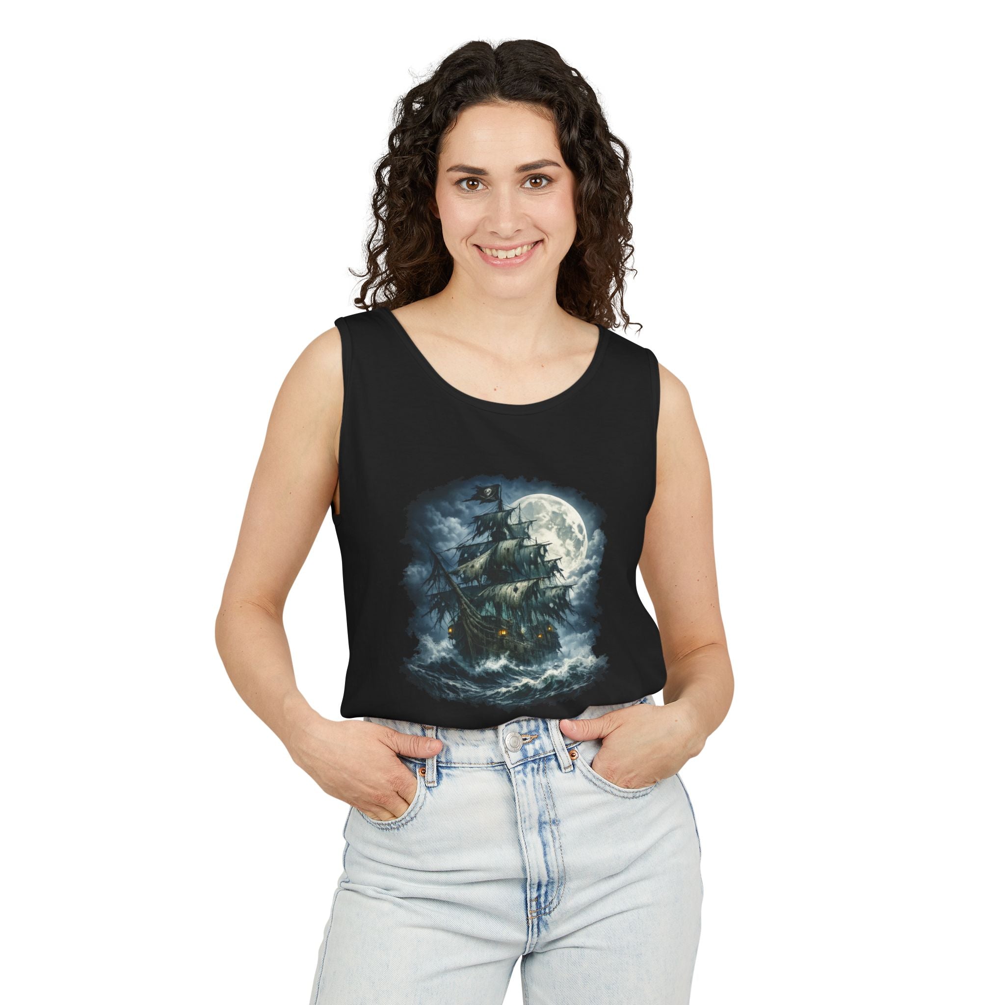Pirate Tank Top — Ghost Ship Moonlit Maritime Graphic
