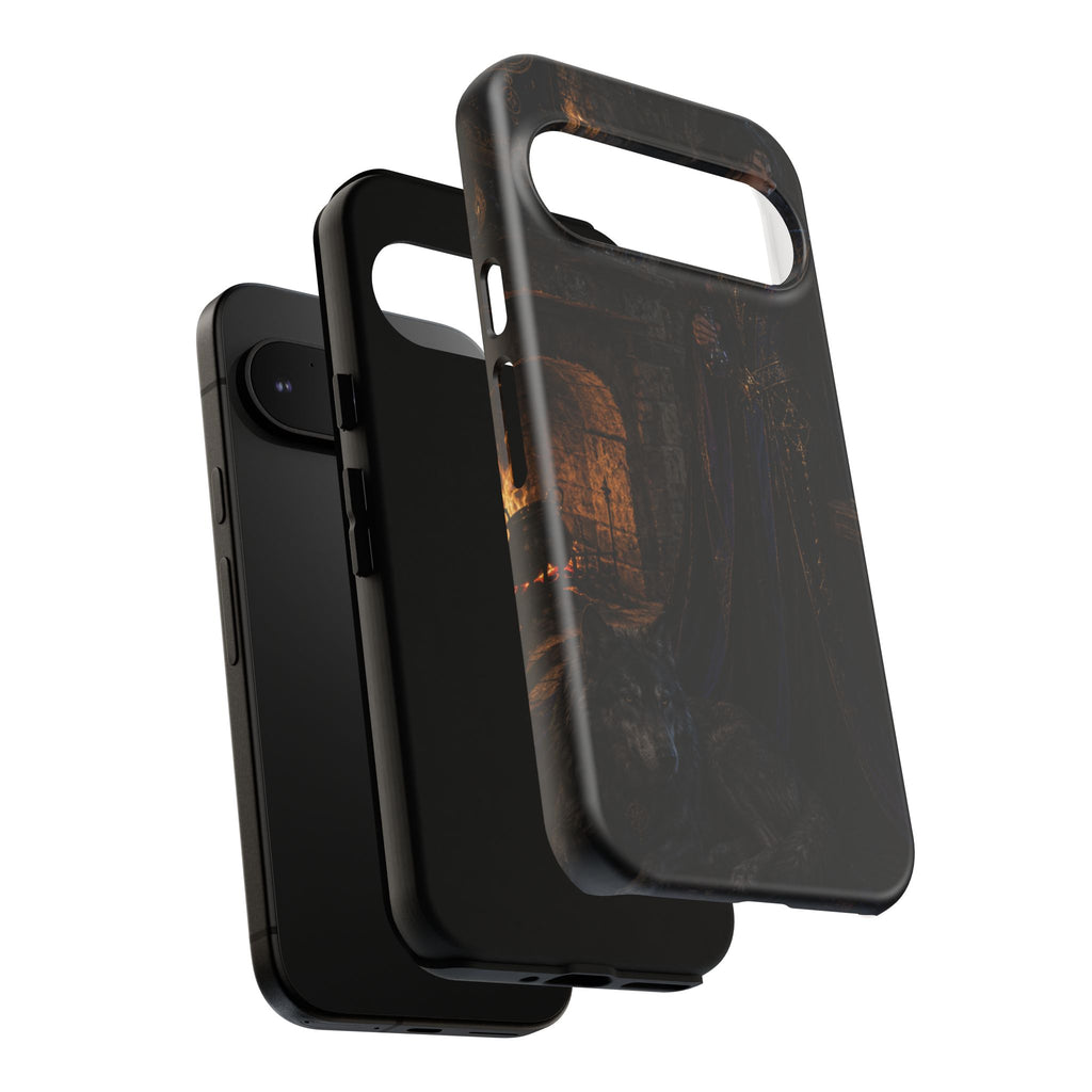 Gothic Witch Phone Case — Dark Fantasy Wolf & Fireplace Tough Case