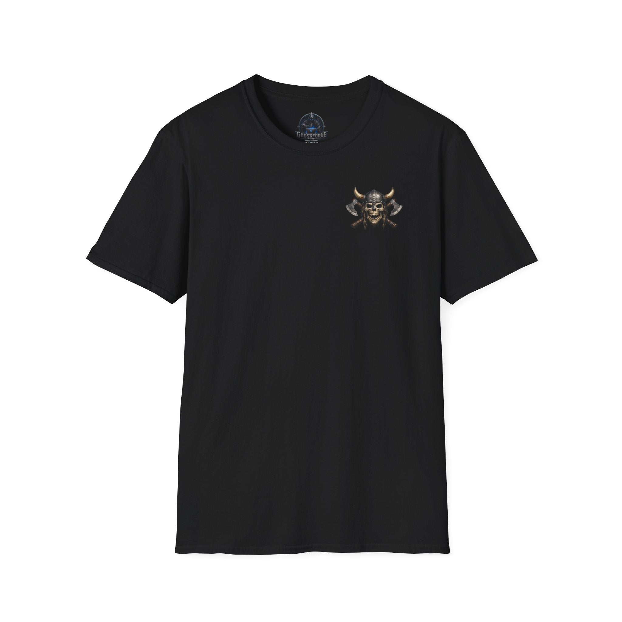 Premium Valhalla Skull & Crossed Axes T-Shirt — Viking Pirate Chest Logo