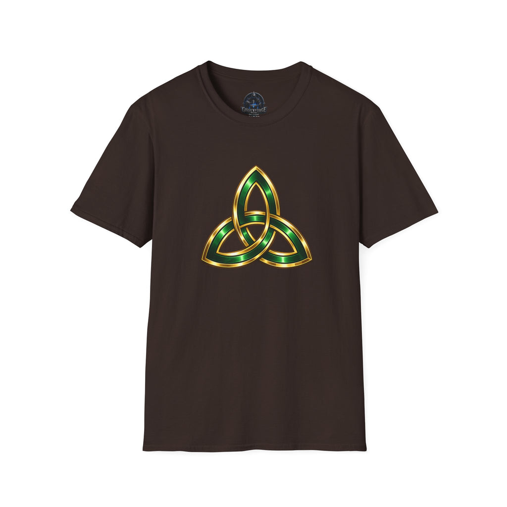 Celtic Trinity Knot T-Shirt — Gold & Emerald Irish Triquetra Design