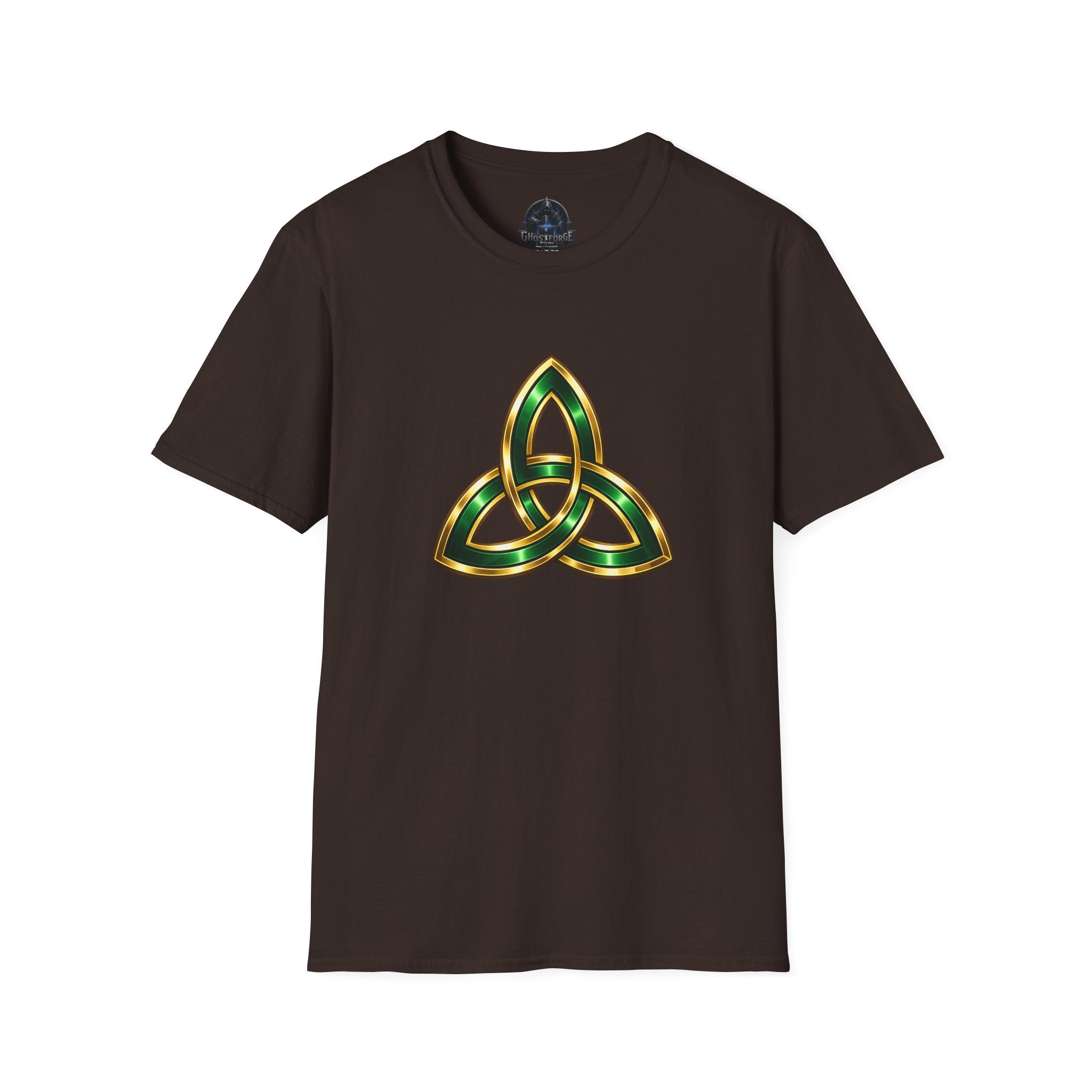Celtic Trinity Knot T-Shirt — Gold & Emerald Irish Triquetra Design