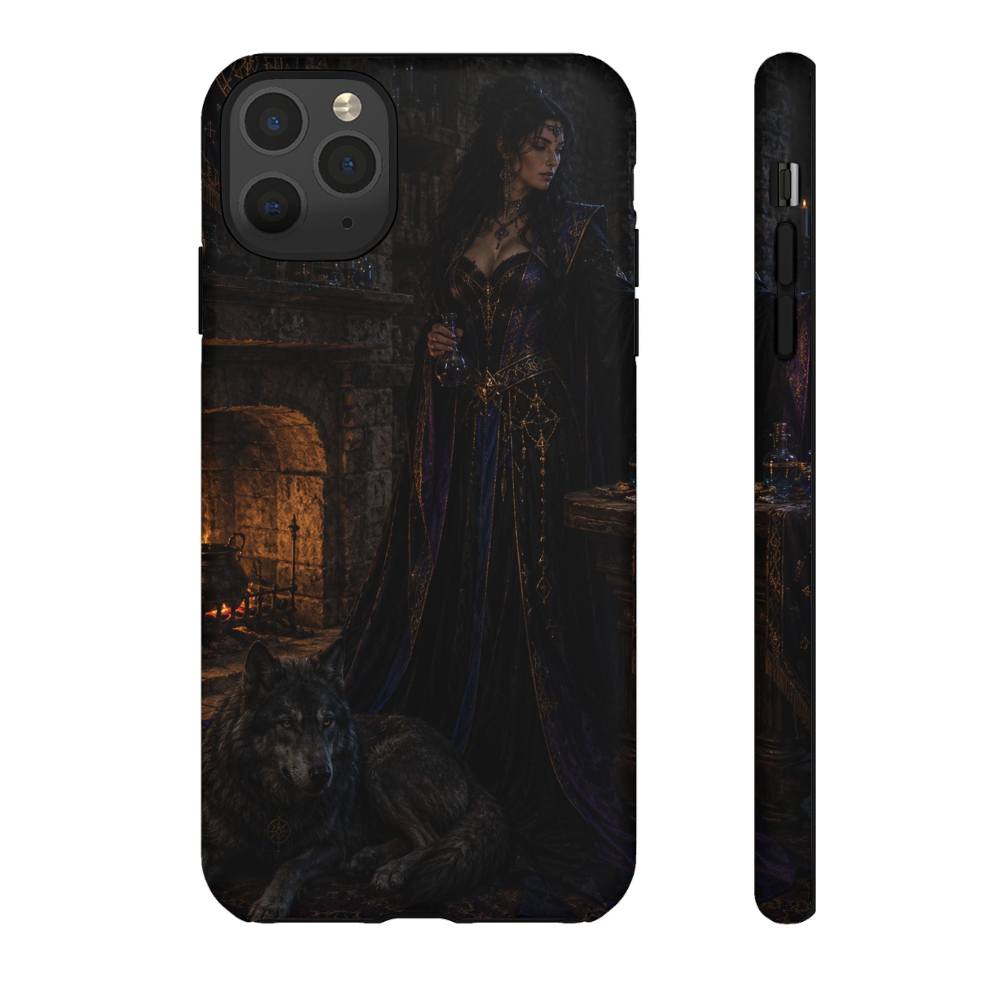 Gothic Witch Phone Case — Dark Fantasy Wolf & Fireplace Tough Case