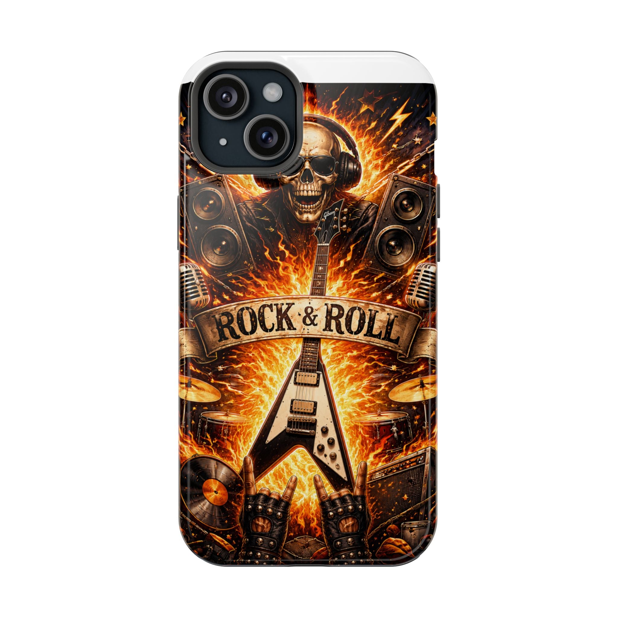 Rock & Roll Skull Guitar Phone Case — Magnetic Impact-Resistant