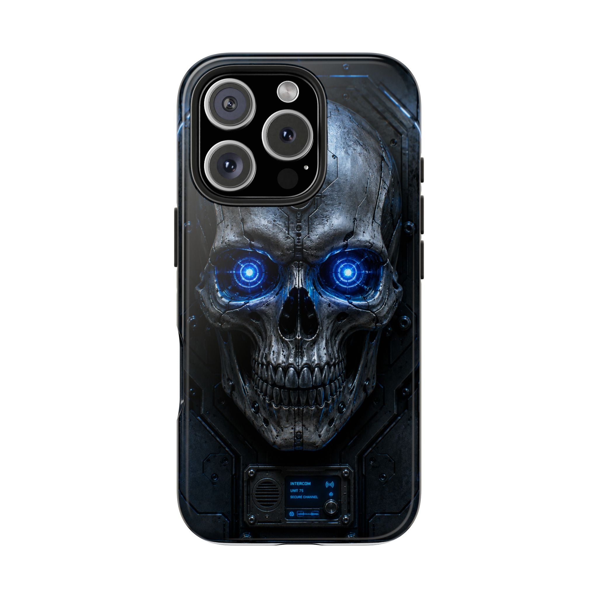 Cyber Skull Tough Phone Case — Blue LED Scary Robot Skull iPhone Case