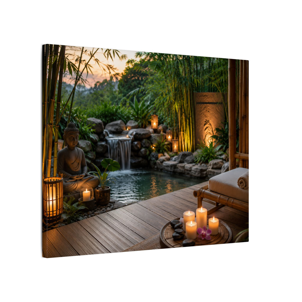 Zen Spa Retreat Canvas — Tranquil Bamboo Waterfall Wall Art