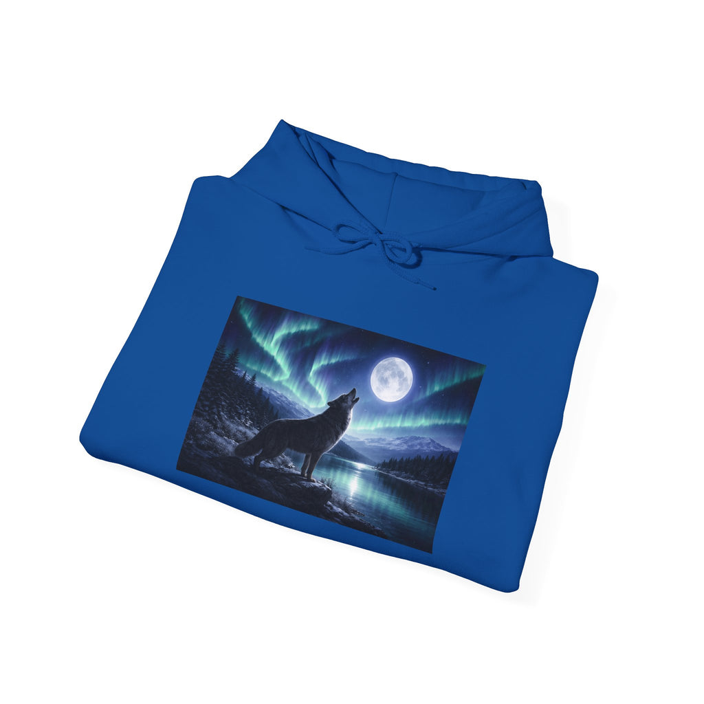Wolf Howl Hoodie — Northern Lights Moonlight Graphic Sweatshirt