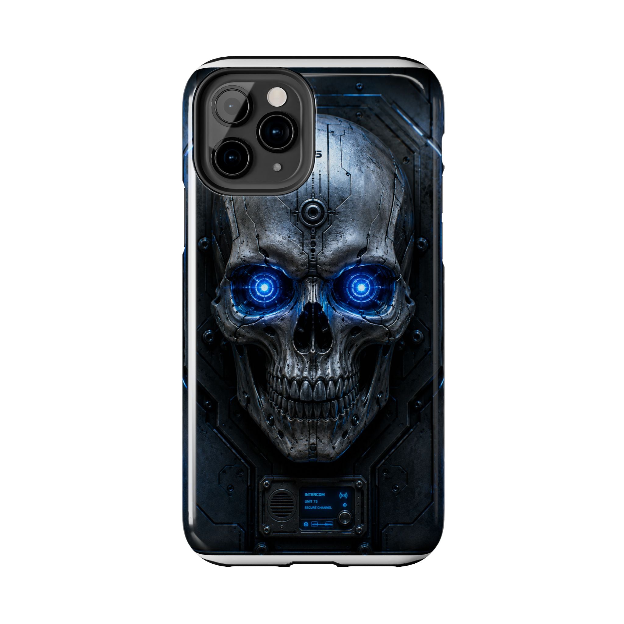 Cyber Skull Tough Phone Case — Blue LED Scary Robot Skull iPhone Case