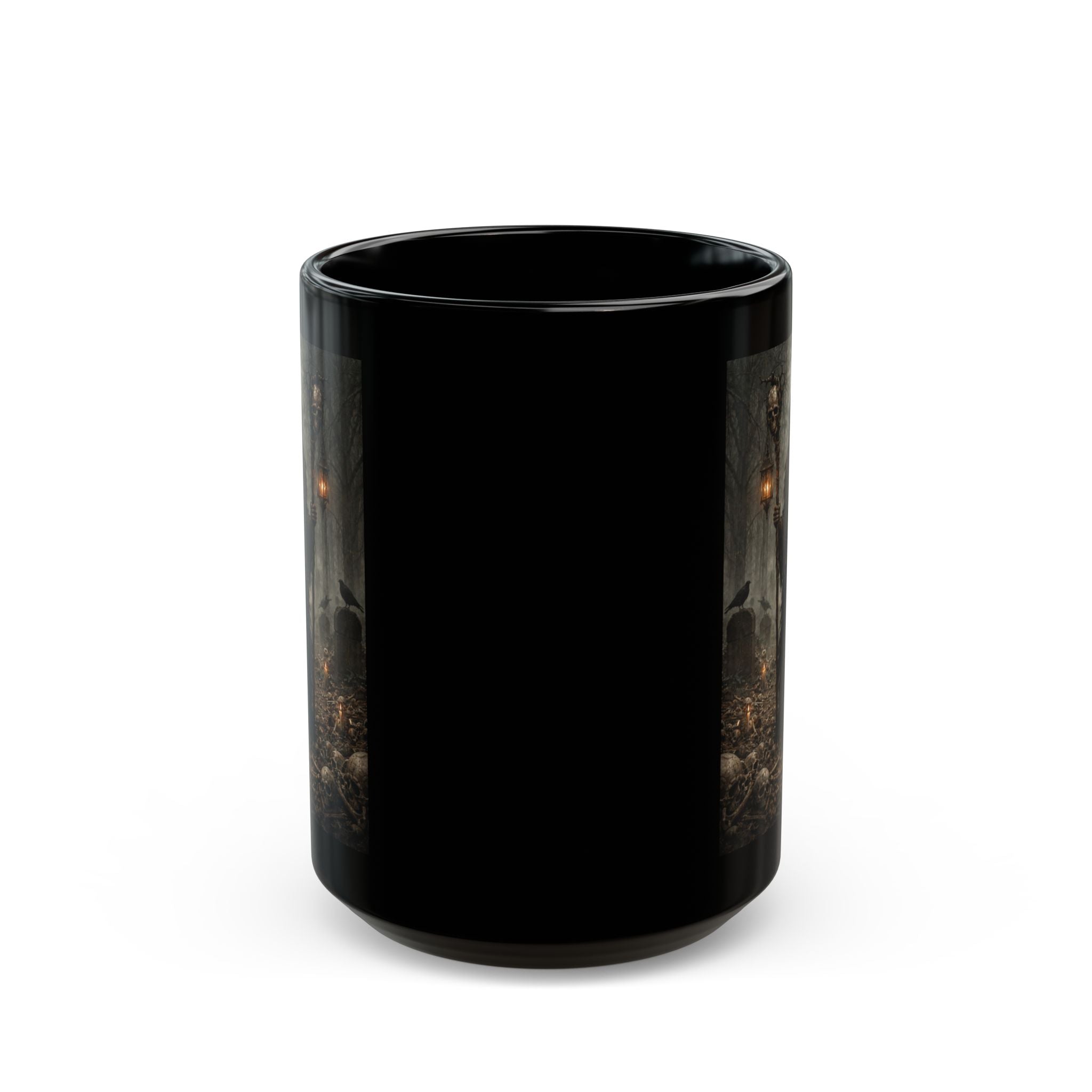 Bone Collector Grim Reaper Dark Fantasy Black Mug — Gothic Necromancer Illustration (11oz/15oz)