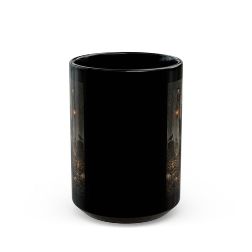 Bone Collector Grim Reaper Dark Fantasy Black Mug — Gothic Necromancer Illustration (11oz/15oz)