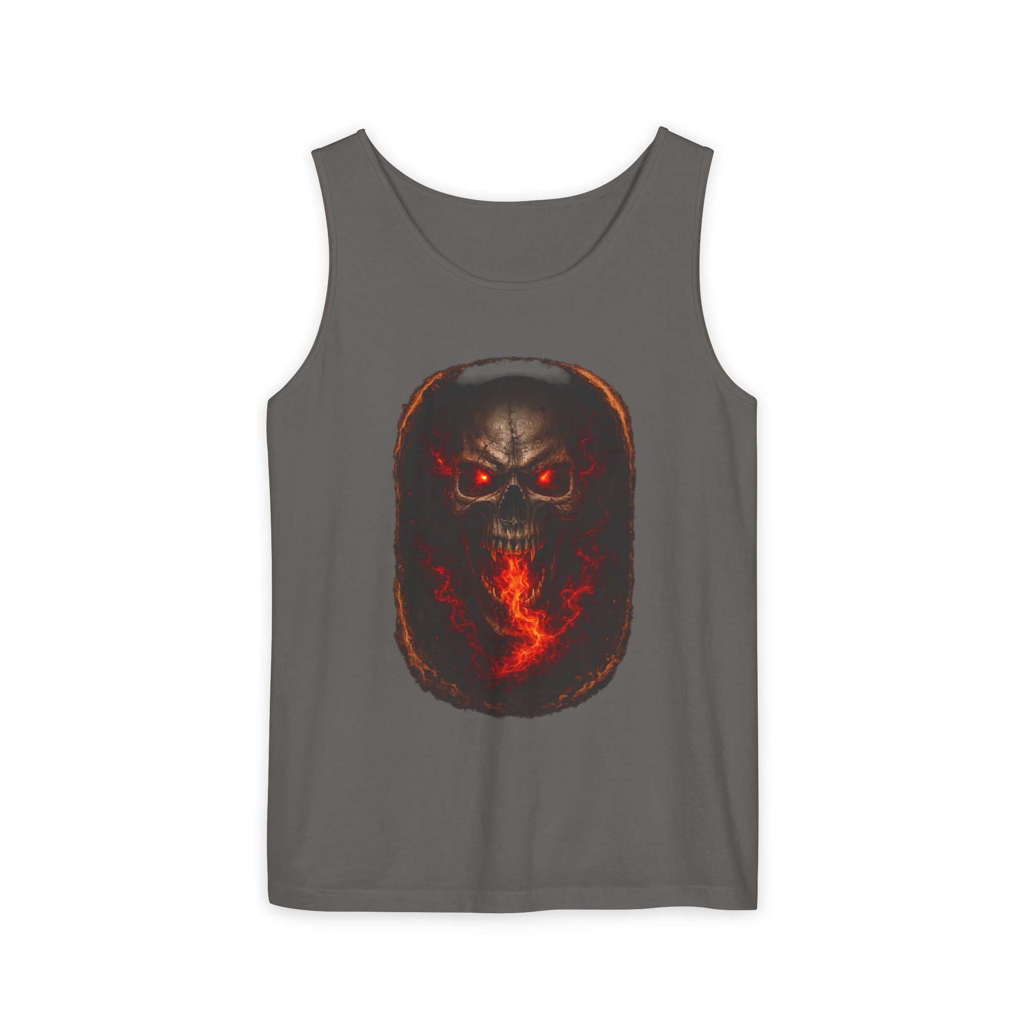 Demon Skull Flame Tank Top — Horror Graphic Summer Tee